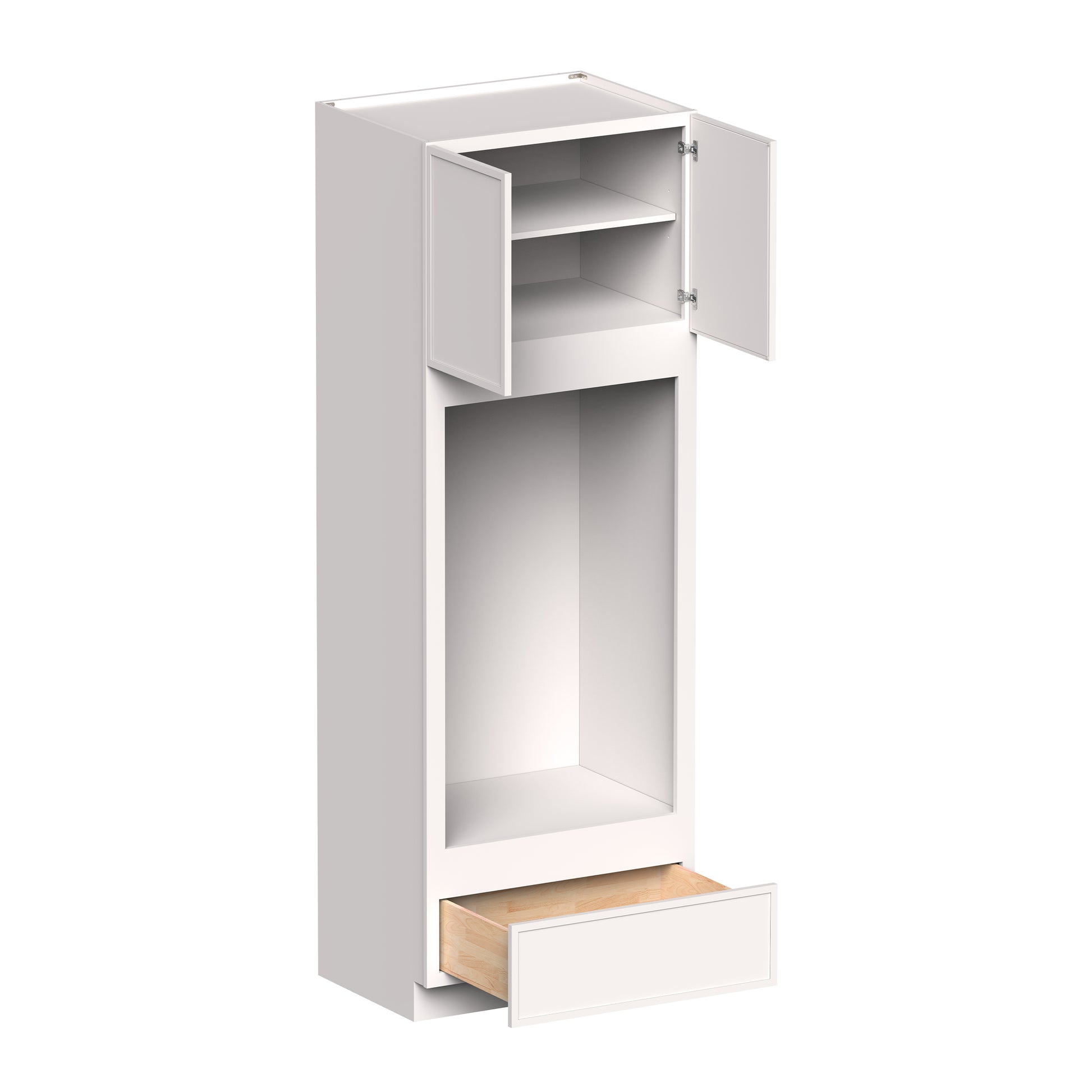 Slim Shaker Alabaster RTA 33"W x 27"D x 84"- 96"H Double Oven Cabinets With Drawer, Doors, Drawers and Shelves