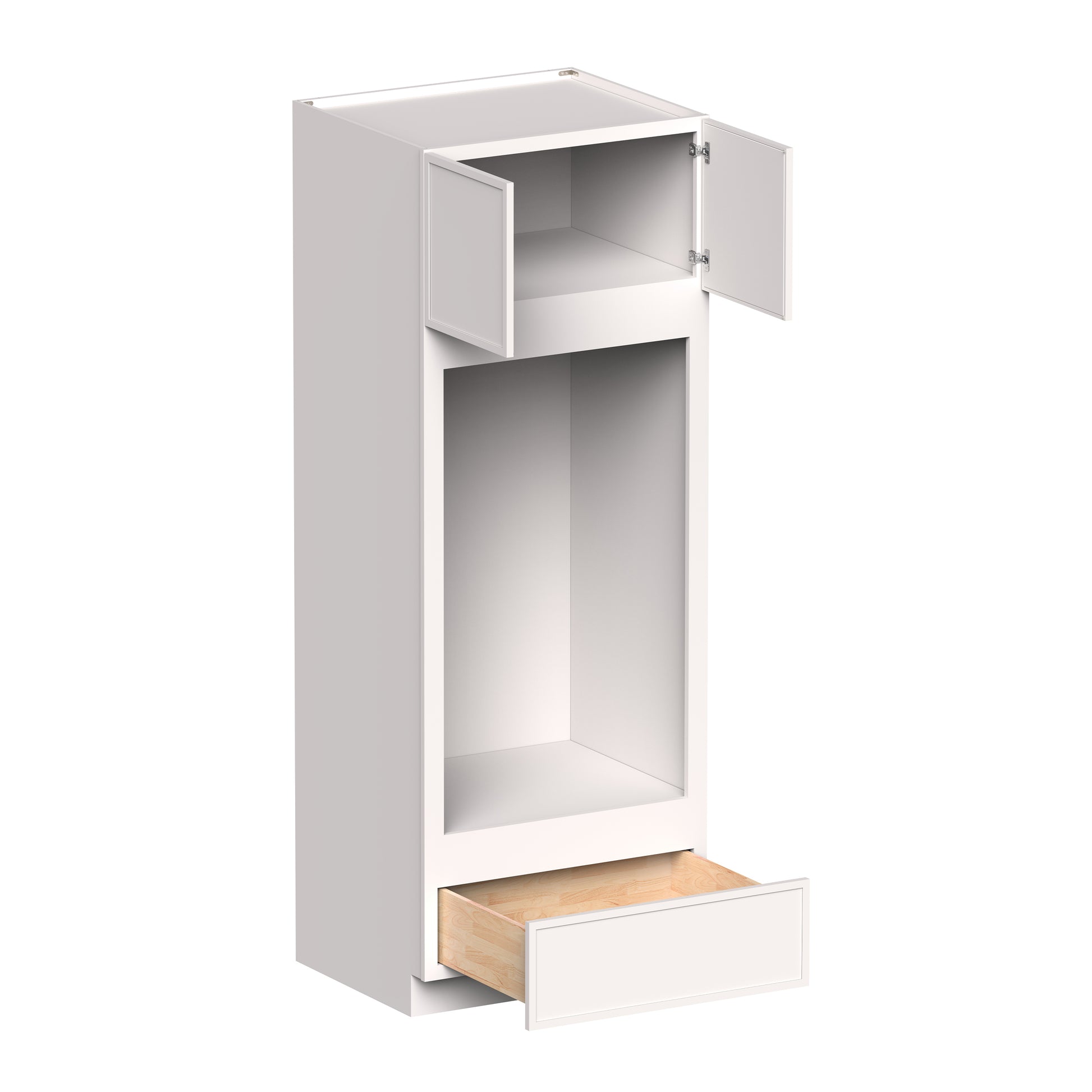 Slim Shaker Alabaster RTA 33"W x 27"D x 84"- 96"H Double Oven Cabinets With Drawer, Doors, Drawers and Shelves
