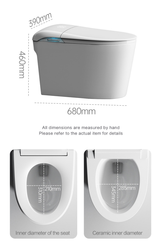 Smart Toilet with Auto Open & Close, Auto Flush, Heated Seat, Warm Water Wash, Dryer, UV Nozzle Care, ADA Height