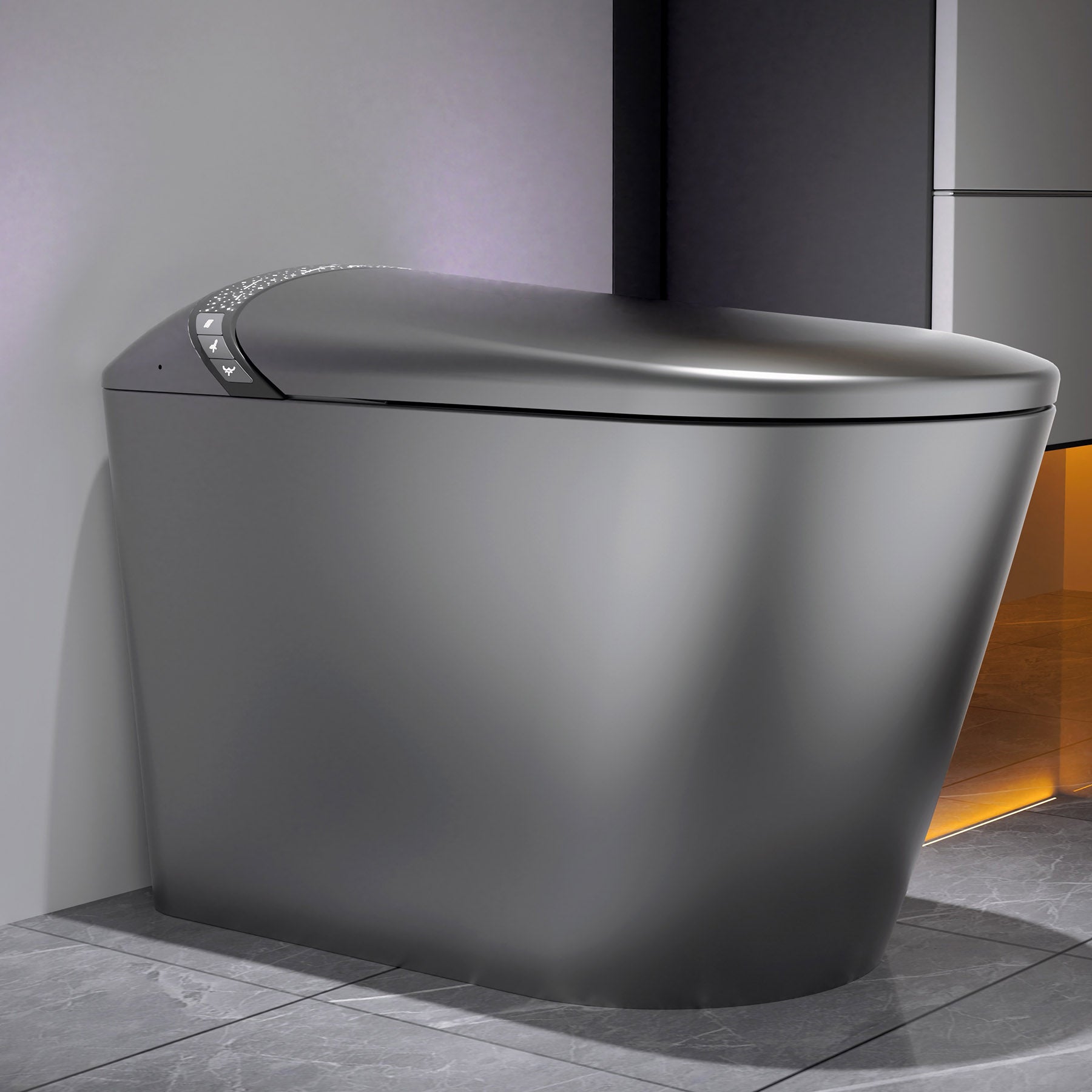 Smart Toilet with Warm Water & Dryer, Bidet Built In,  Auto Open/Close Seat, Foot Sensor, LED Display, Starry Night Light, Matte Grey