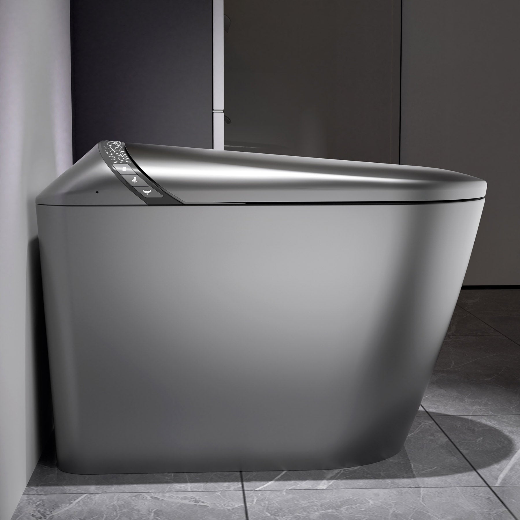 Smart Toilet with Warm Water & Dryer, Bidet Built In,  Auto Open/Close Seat, Foot Sensor, LED Display, Starry Night Light, Matte Grey