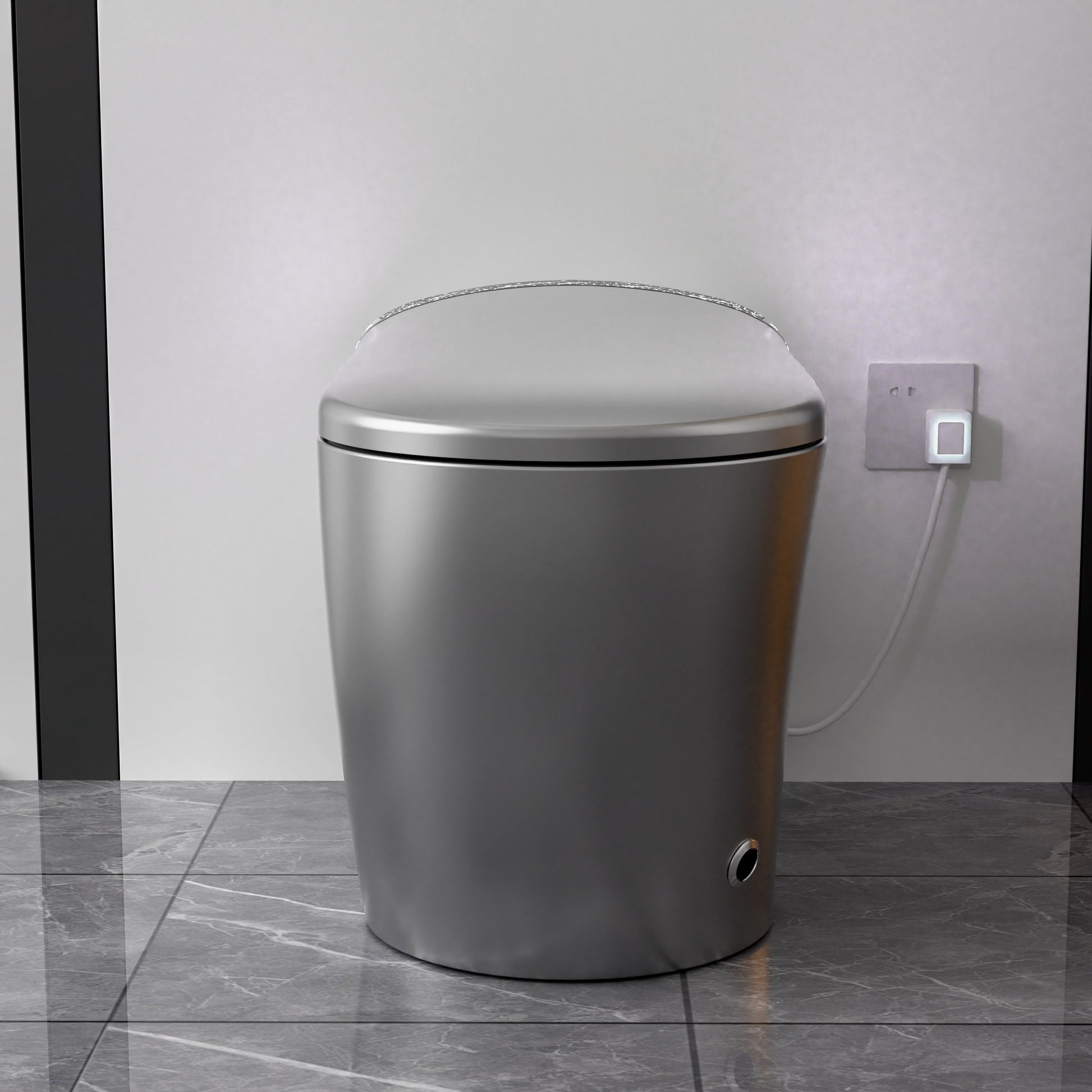 Smart Toilet with Warm Water & Dryer, Bidet Built In,  Auto Open/Close Seat, Foot Sensor, LED Display, Starry Night Light, Matte Grey