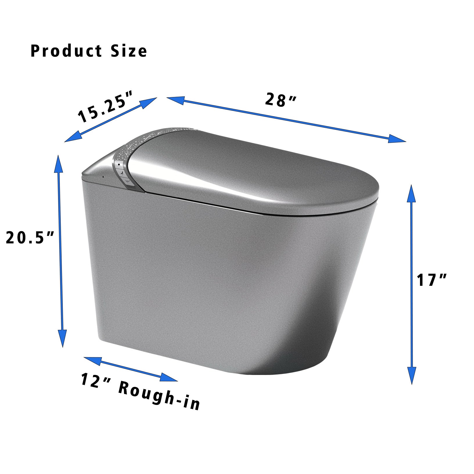 Smart Toilet with Warm Water & Dryer, Bidet Built In,  Auto Open/Close Seat, Foot Sensor, LED Display, Starry Night Light, Matte Grey