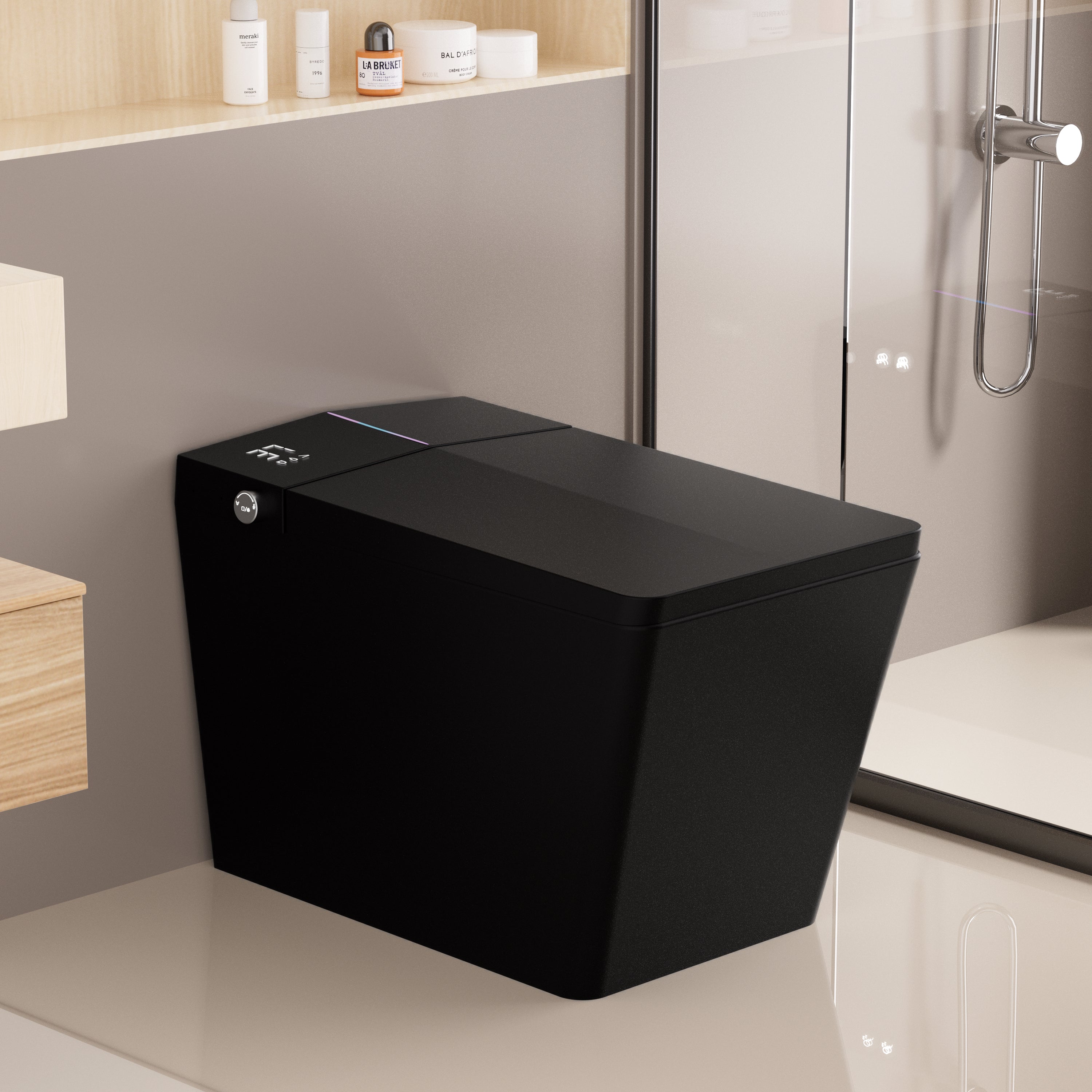 Square Smart Toilet with Tankless Bidet Toilet,  LED Digital Display, Foot Touching Lid Opening,  Heated Seat, Matte Black
