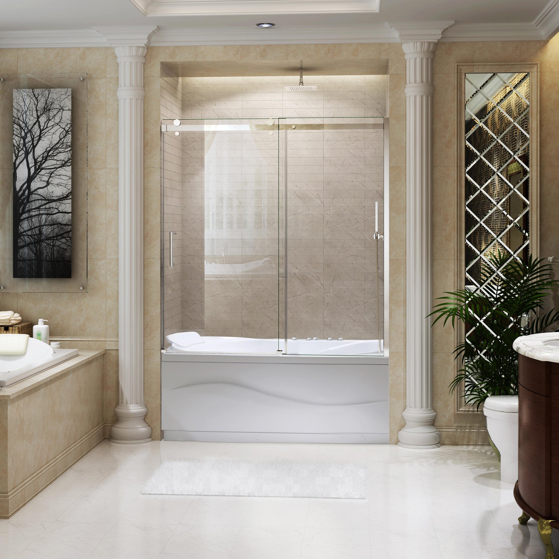 59" Frameless Sliding Shower Door with 8mm Tempered Glass