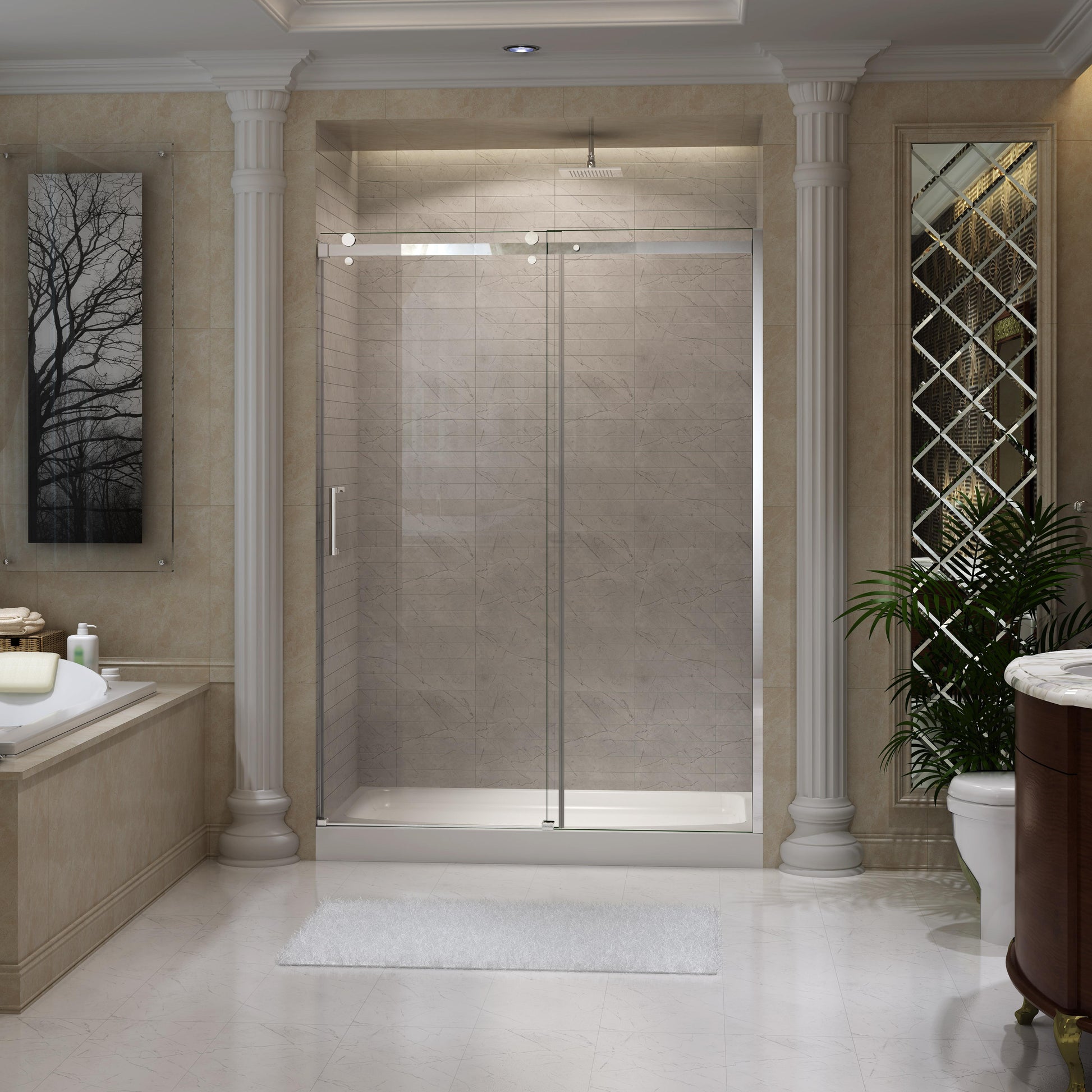 59" Frameless Sliding Shower Door with 8mm SGCC Tempered Glass