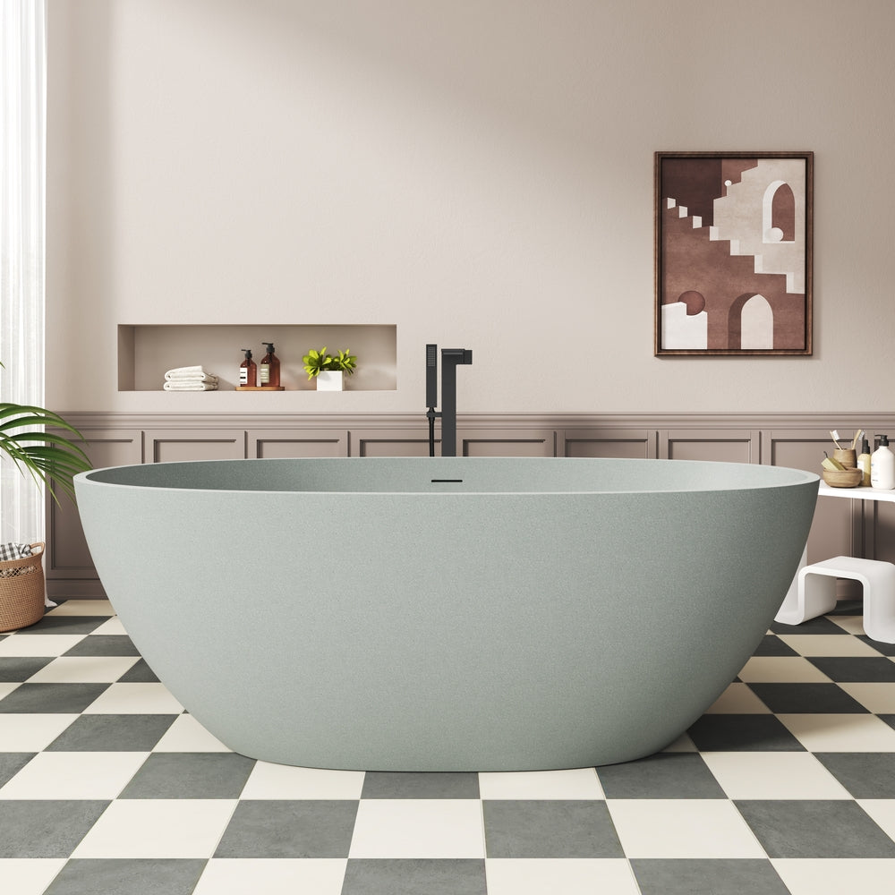 55"/59"/63"/67"/71" Turquoise Green Stone Resin Freestanding Bathtub with Center Overflow and Drain