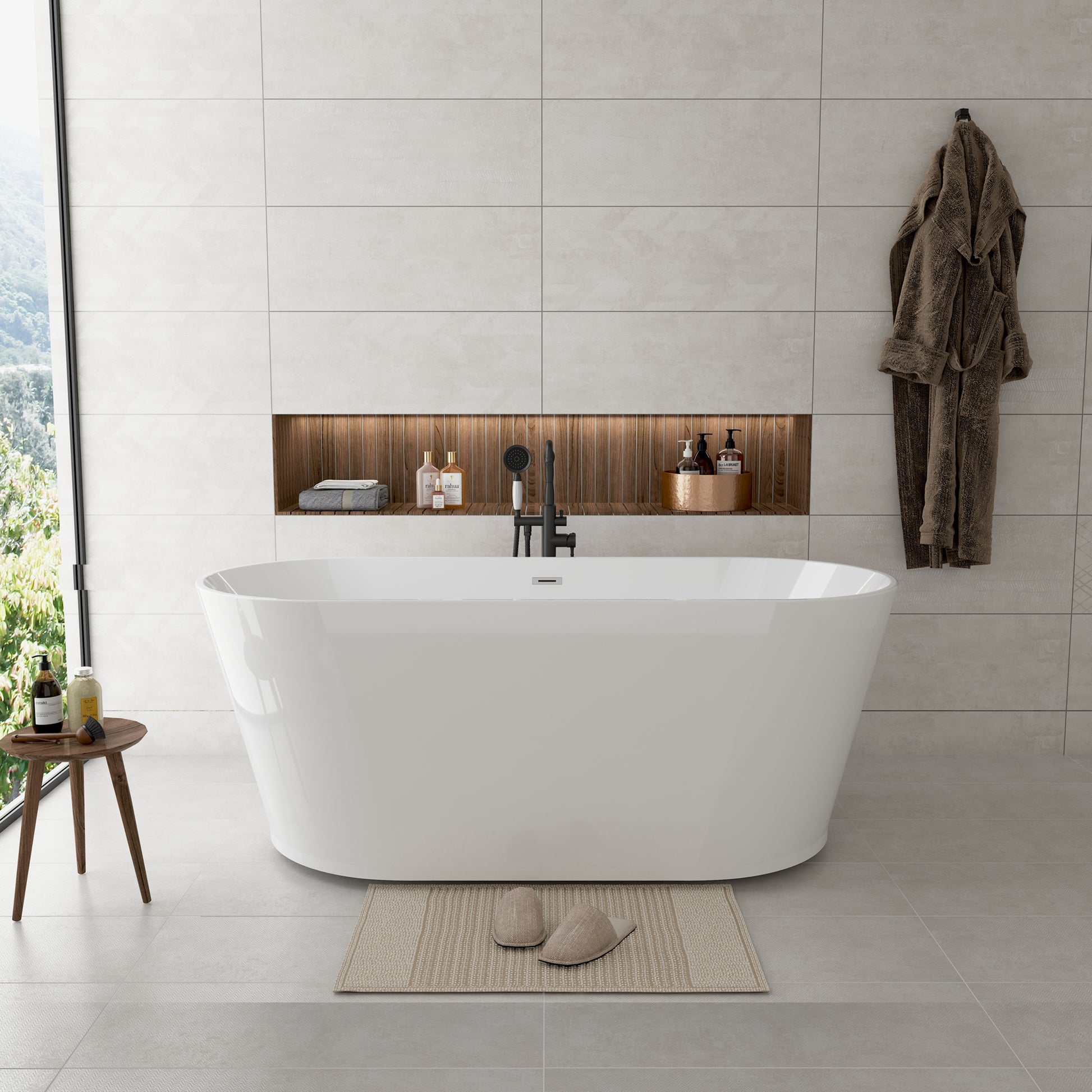 59"/67" Acrylic Freestanding Bathtub with Chrome Drain and Overflow, Glossy White & Black