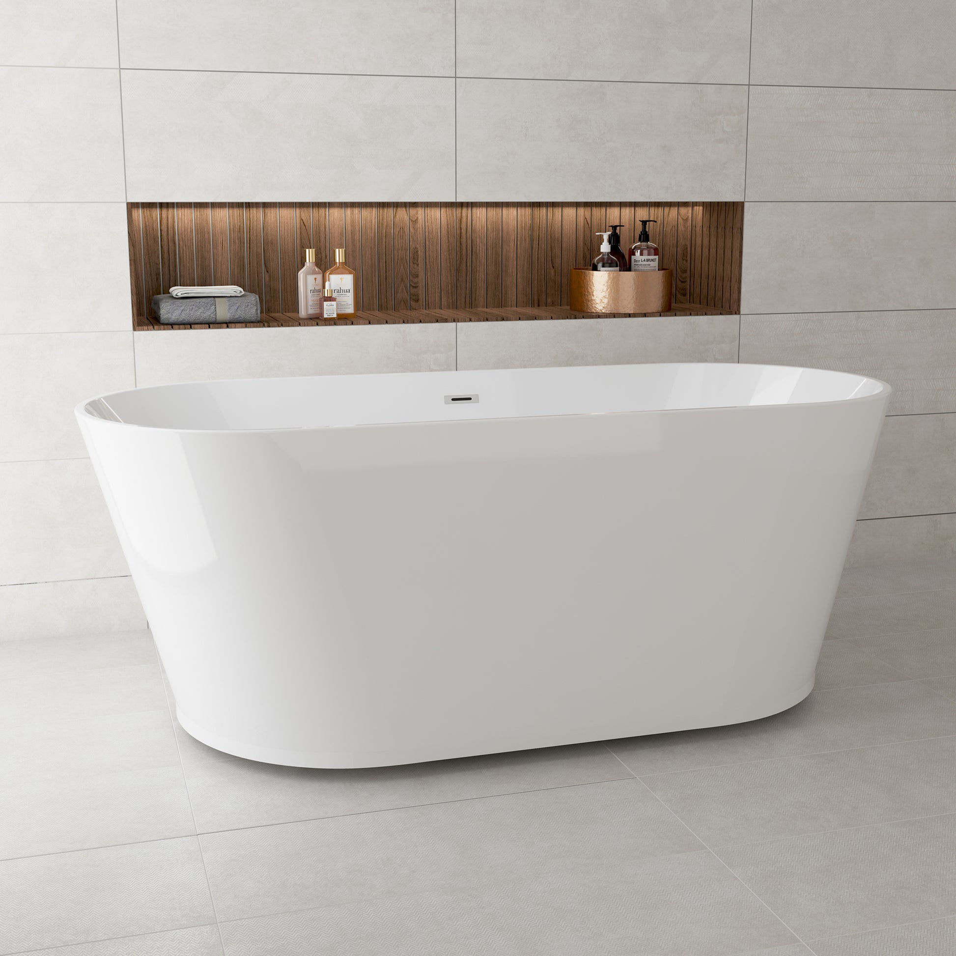 59"/67" Acrylic Freestanding Bathtub with Chrome Drain and Overflow, Glossy White & Black