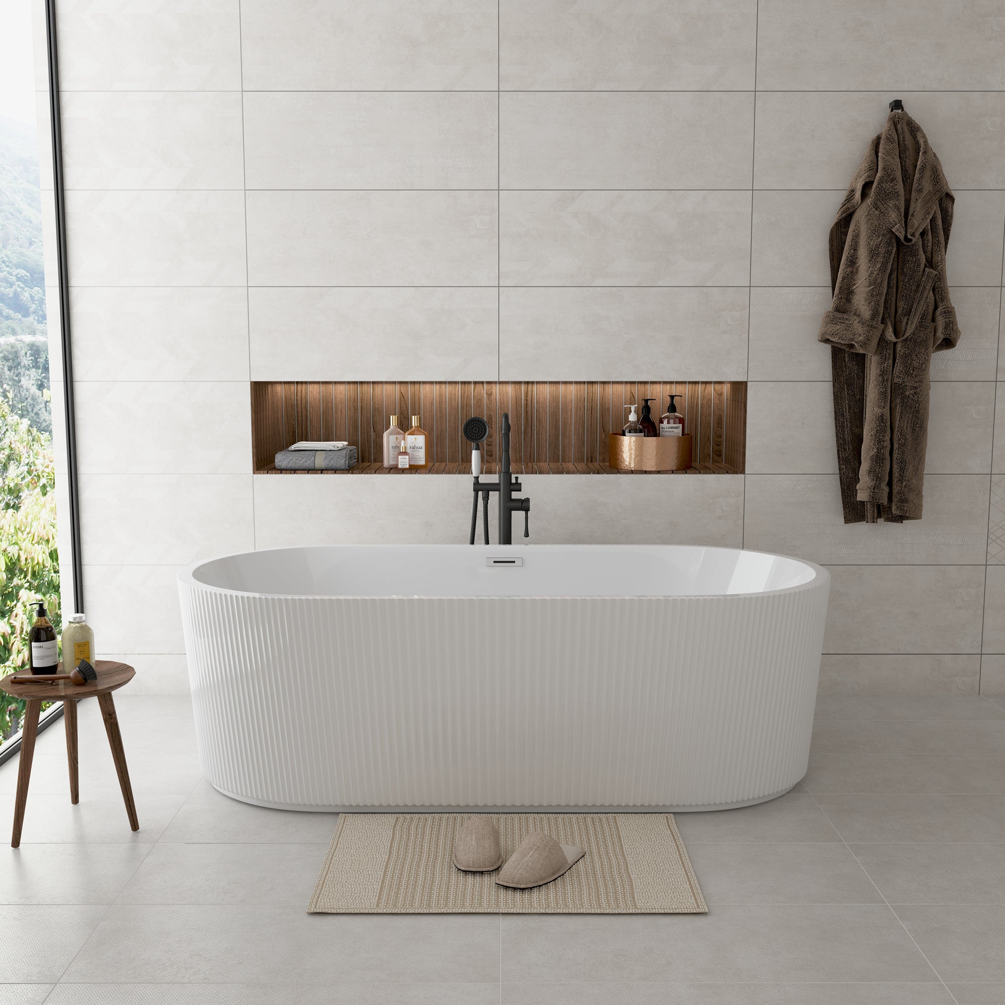 59"/67" Linear Acrylic Stand Alone Soaker Tub with cUPC Certified, Glossy White