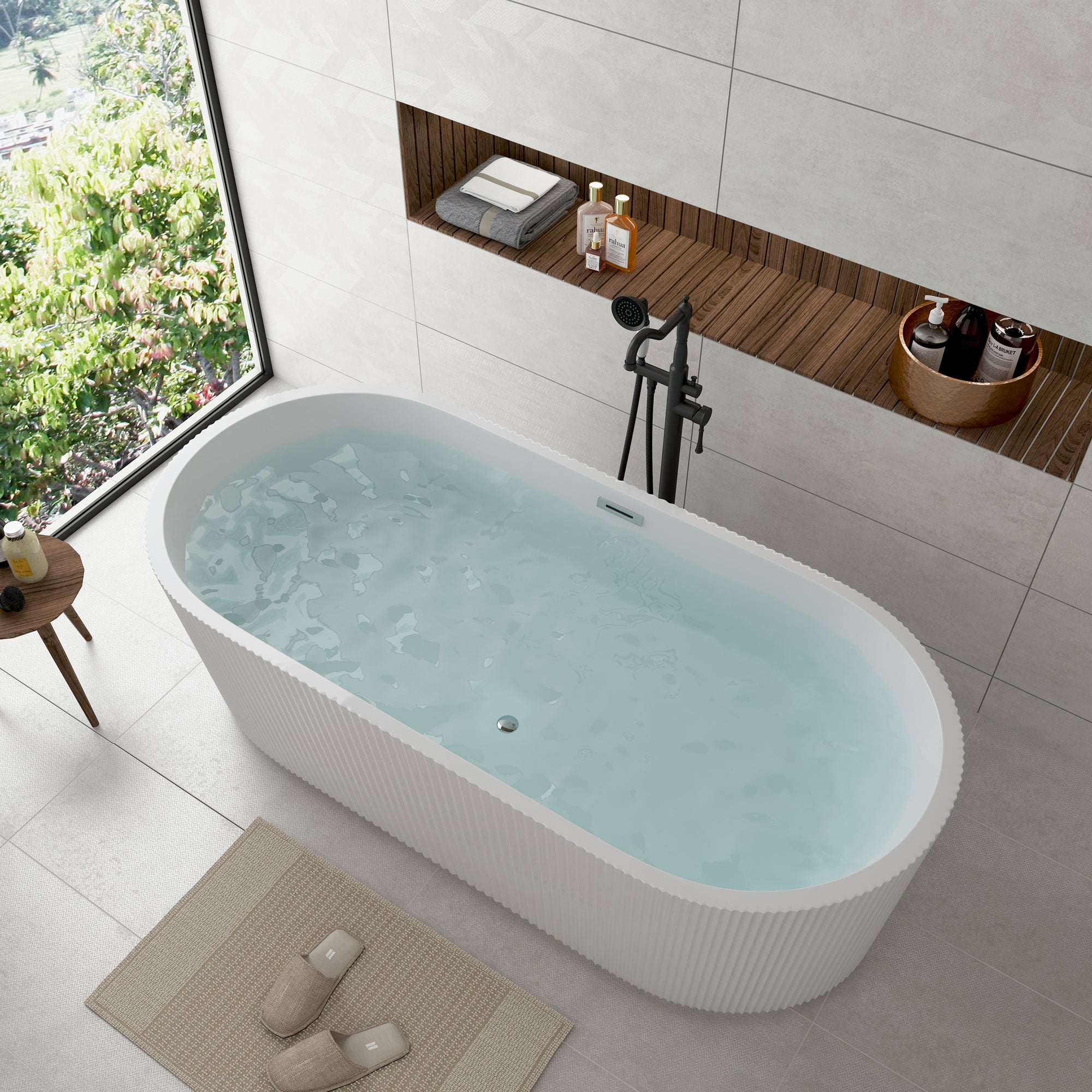 59"/67" Linear Acrylic Stand Alone Soaker Tub with cUPC Certified, Glossy White