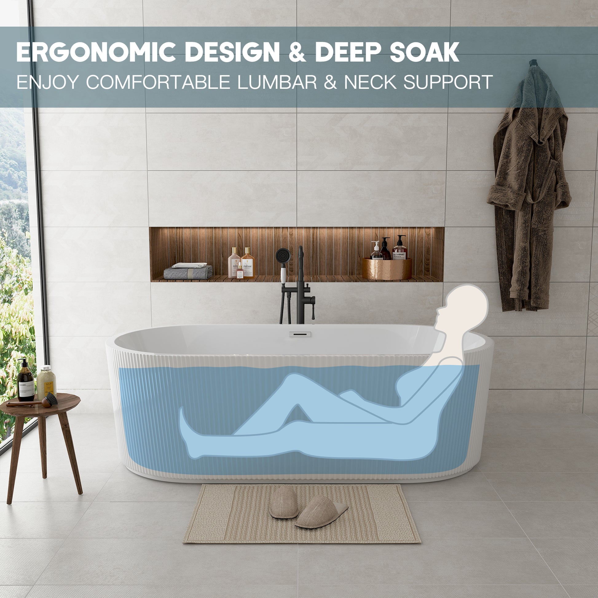 59"/67" Linear Acrylic Stand Alone Soaker Tub with cUPC Certified, Glossy White