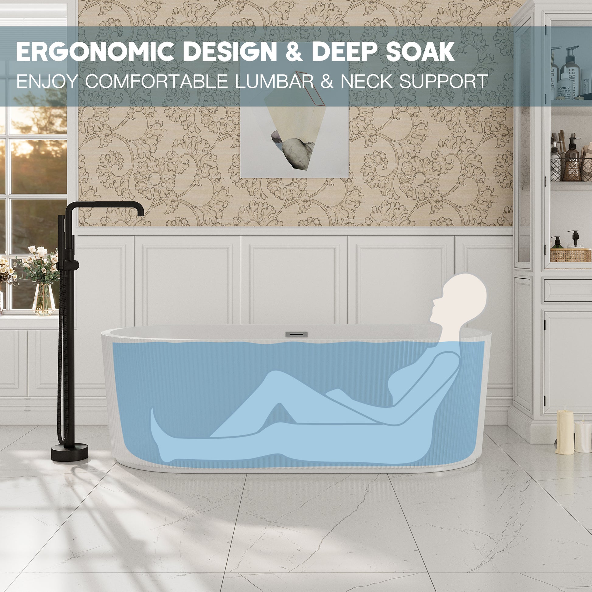 59"/67" Linear Acrylic Stand Alone Soaker Tub with cUPC Certified, Glossy White