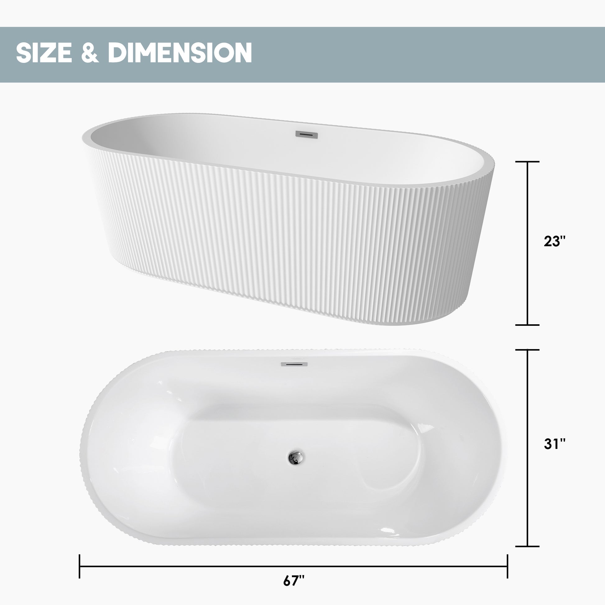 59"/67" Linear Acrylic Stand Alone Soaker Tub with cUPC Certified, Glossy White