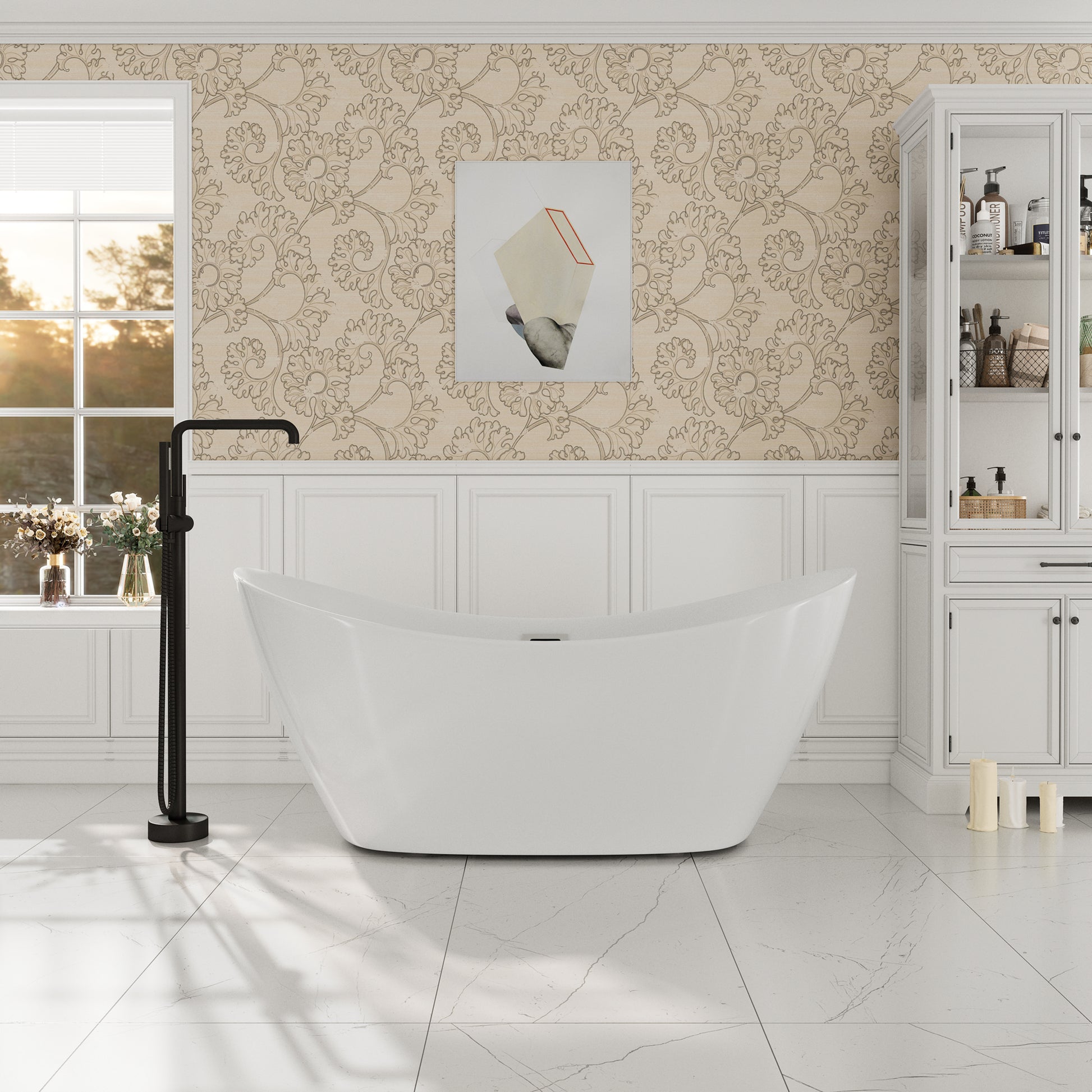 67" Acrylic Freestanding Twin Slipper Bathtub with Overflow and Pop-up Drain