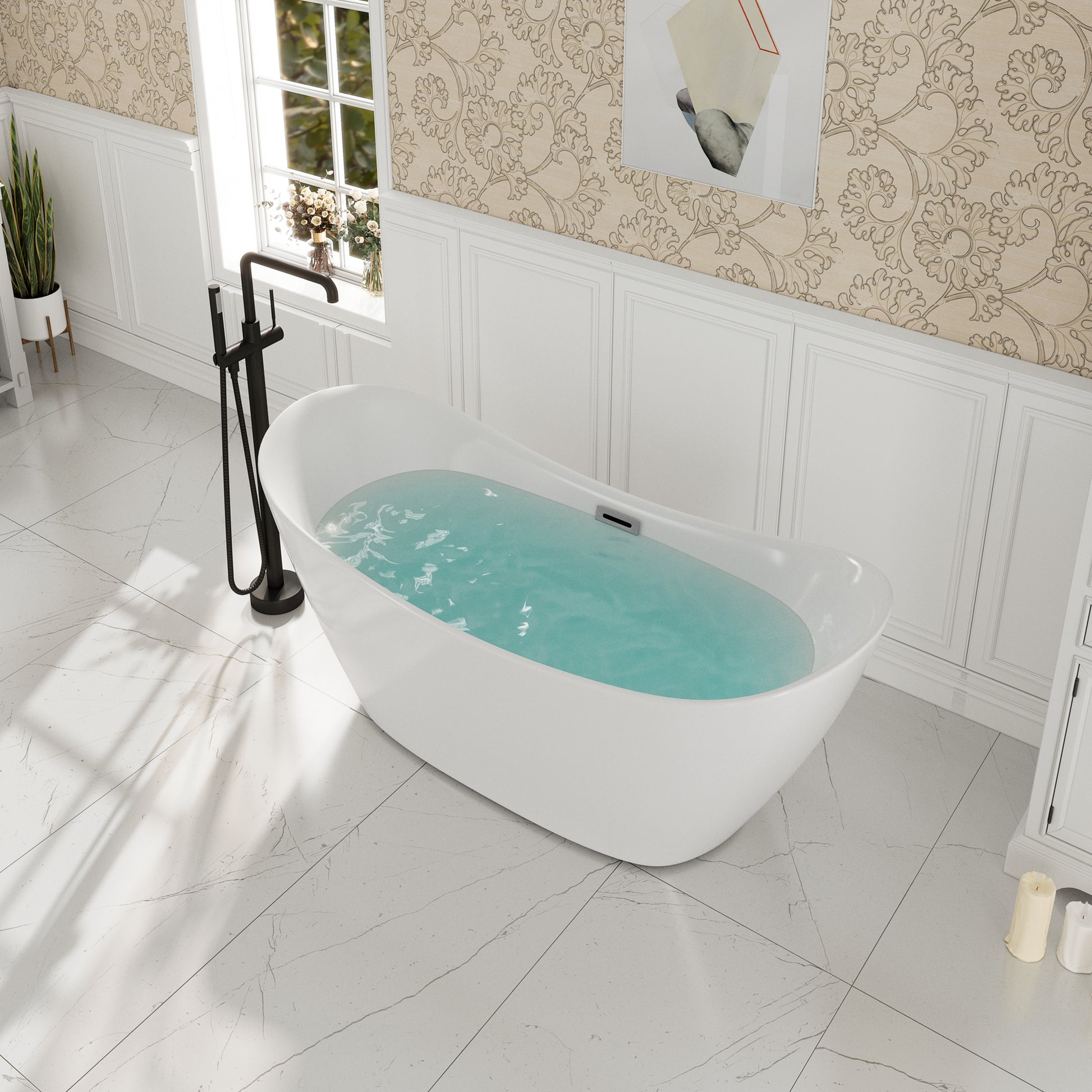 67" Acrylic Freestanding Twin Slipper Bathtub with Overflow and Pop-up Drain