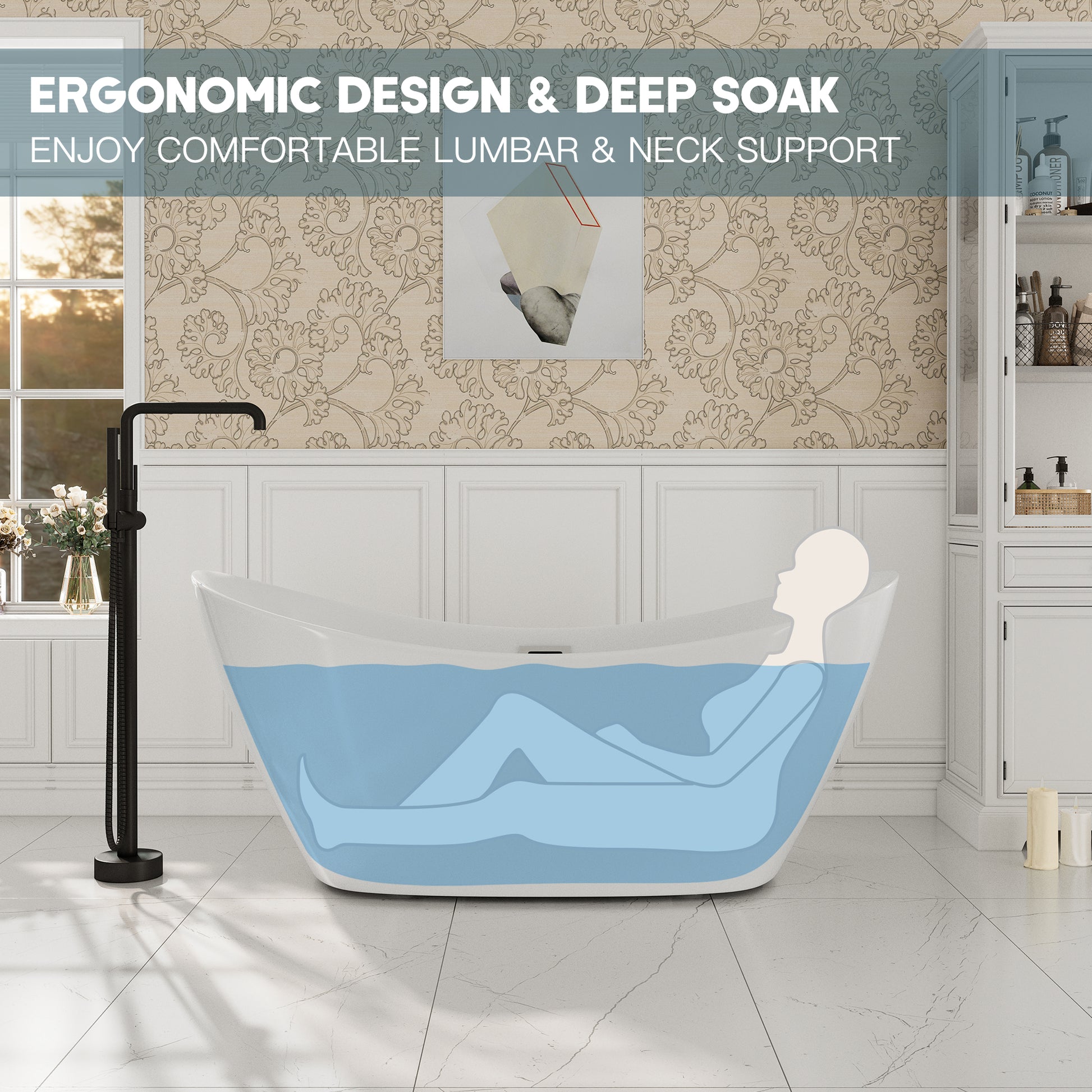 67" Acrylic Freestanding Twin Slipper Bathtub with Overflow and Pop-up Drain