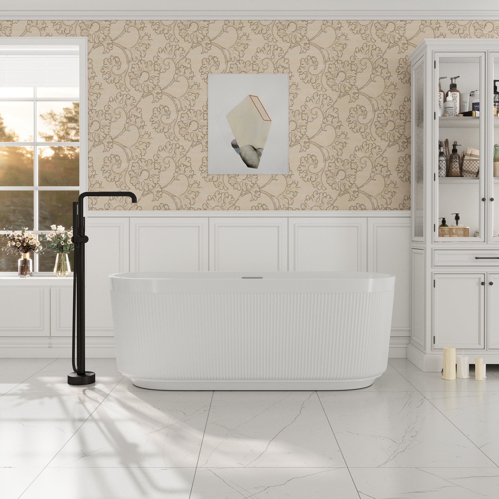 59"/67" Acrylic Freestanding Bathtub with Unique Pleated Design