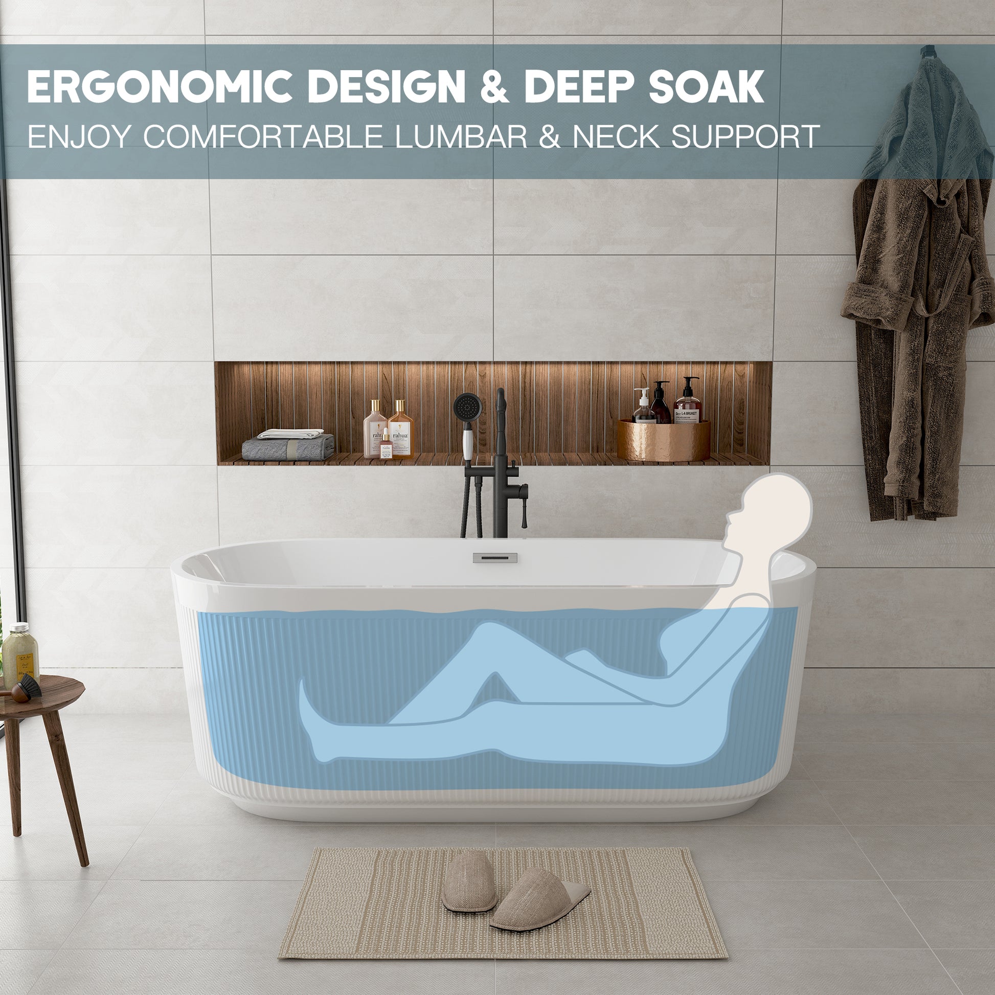 59"/67" Acrylic Freestanding Bathtub with Unique Pleated Design