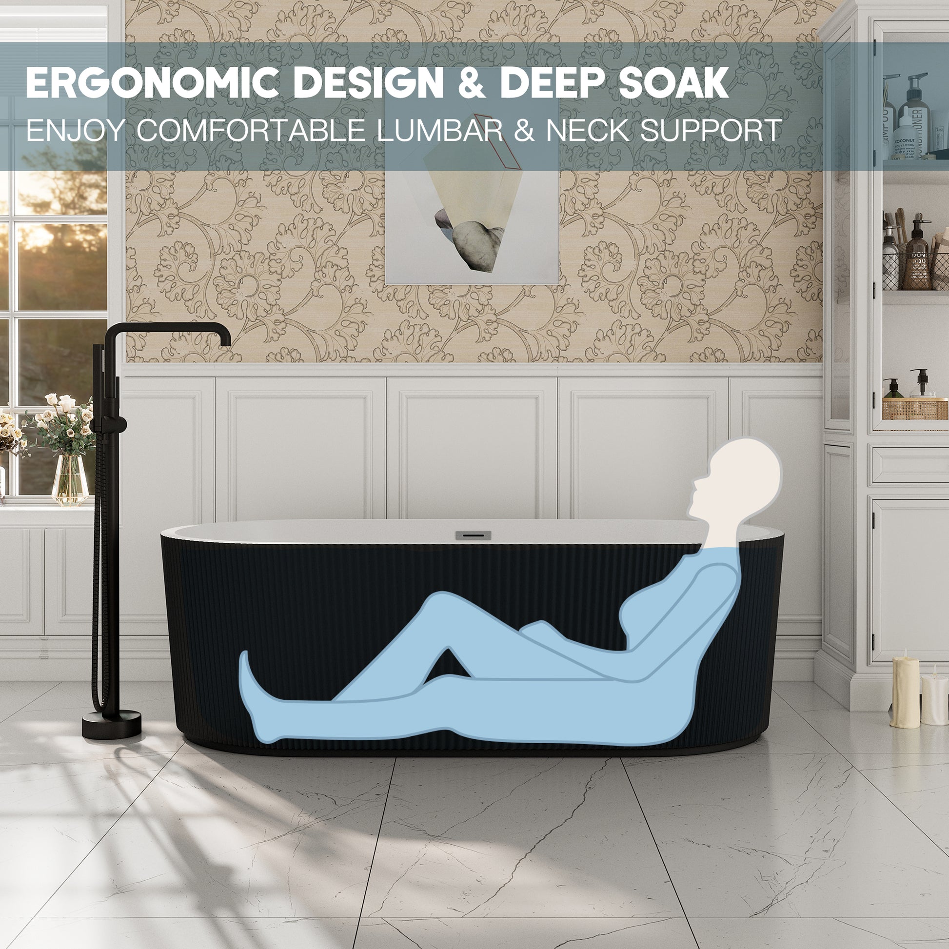 59"/67" Acrylic Freestanding Bathtub with Unique Pleated Design