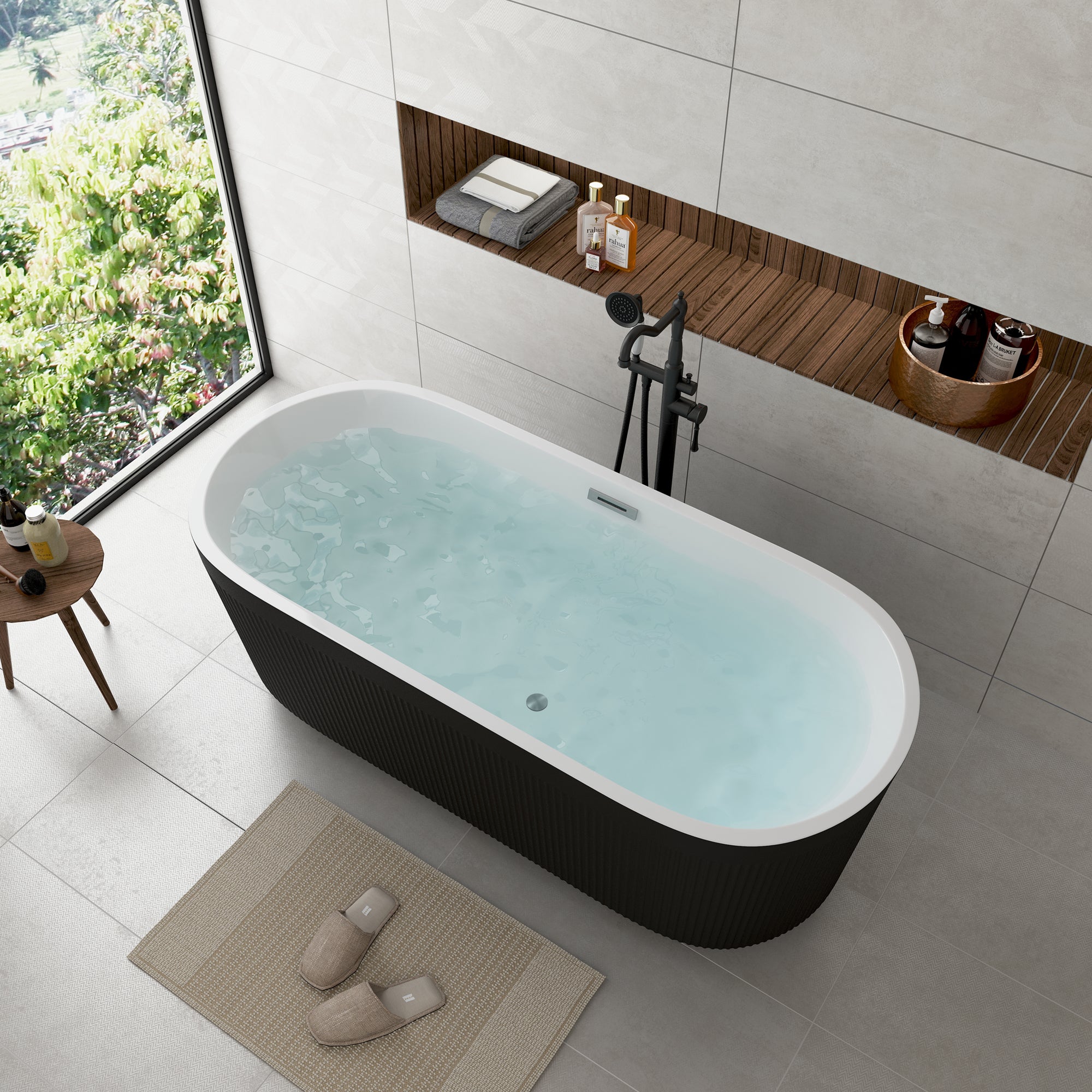 59"/67" Acrylic Freestanding Bathtub with Unique Pleated Design