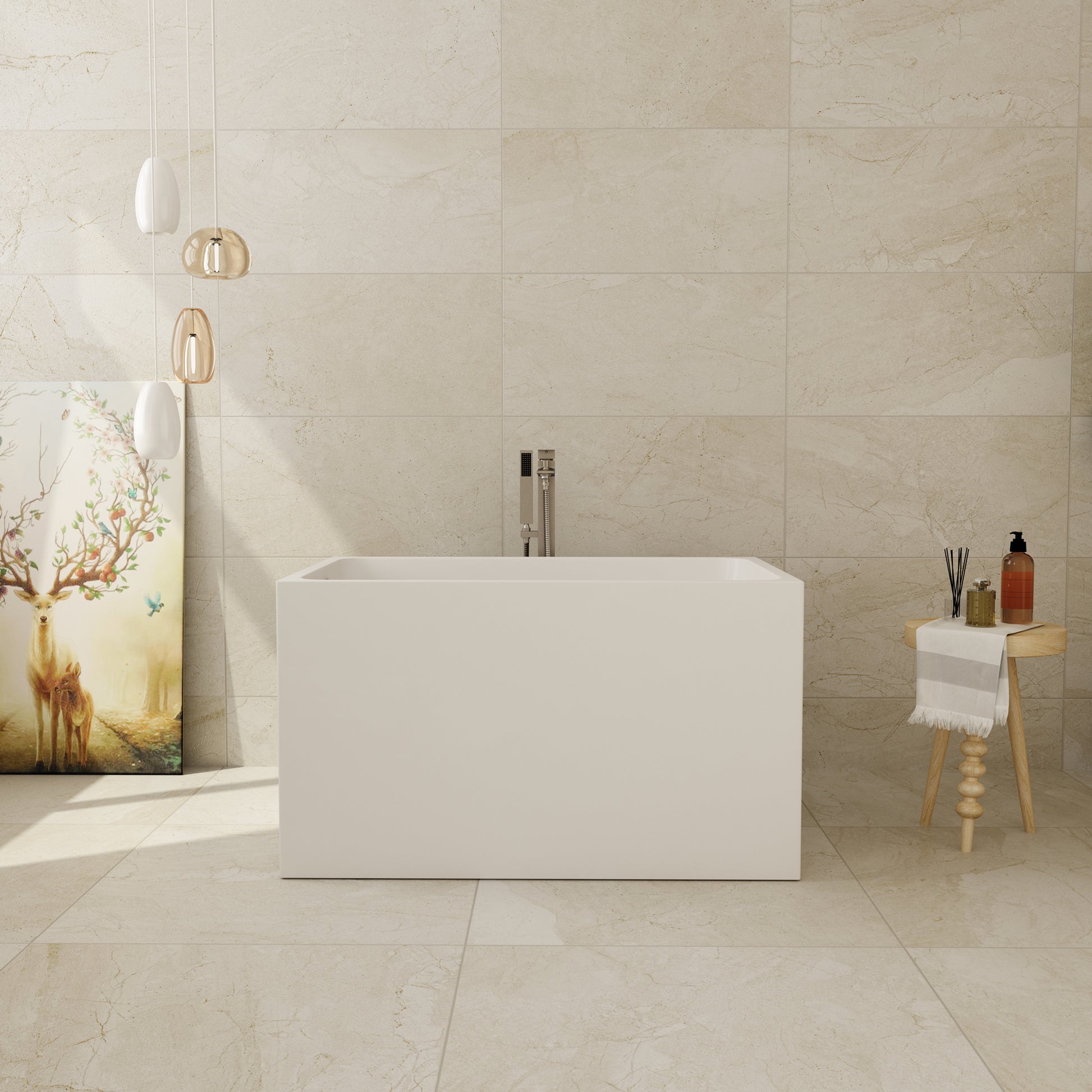 43" Gloss White Rectangule Acrylic Freestanding Bathtub with&without Built-in Seat