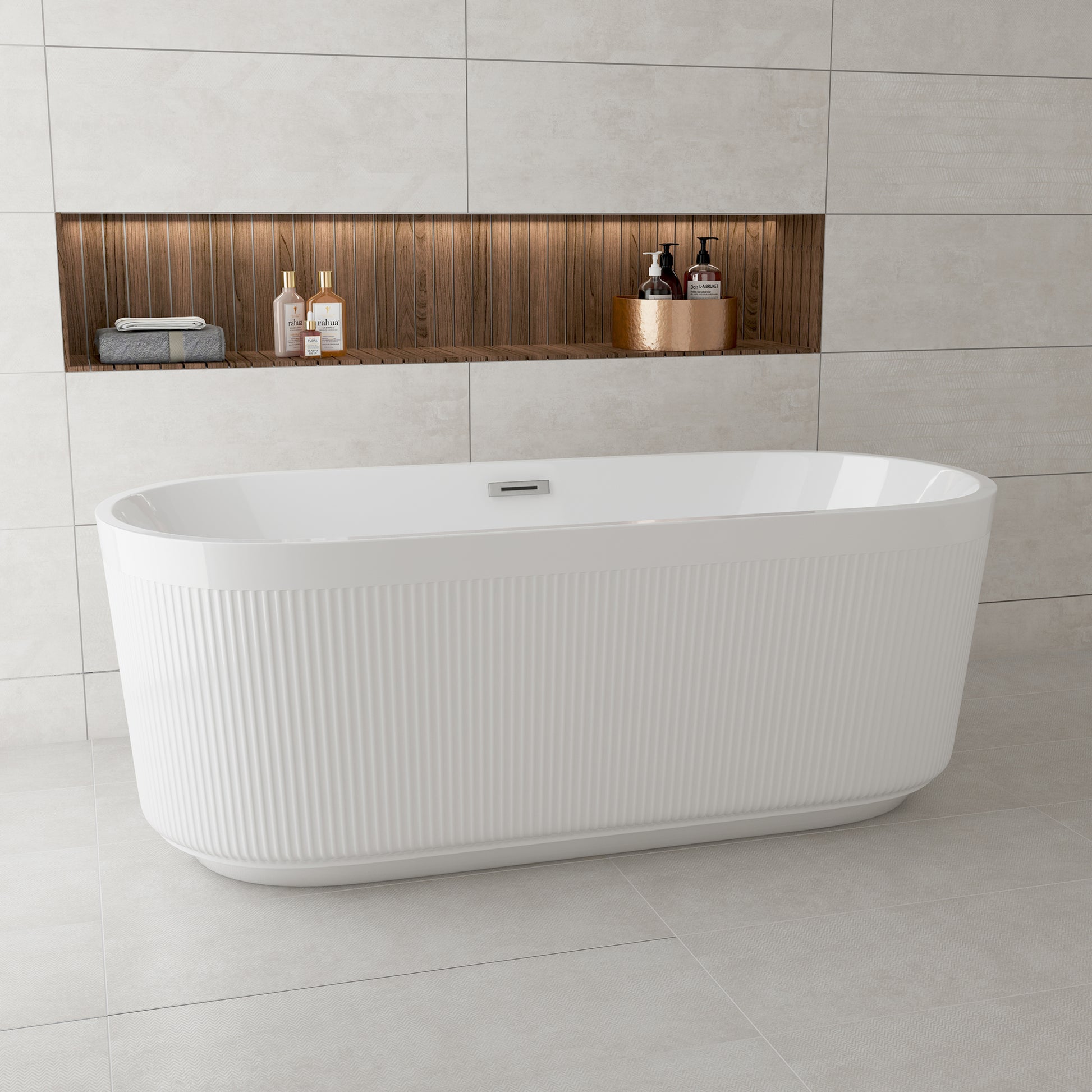 59"/69" Oval Acrylic Freestanding Bathtub with Unique Pleated Design