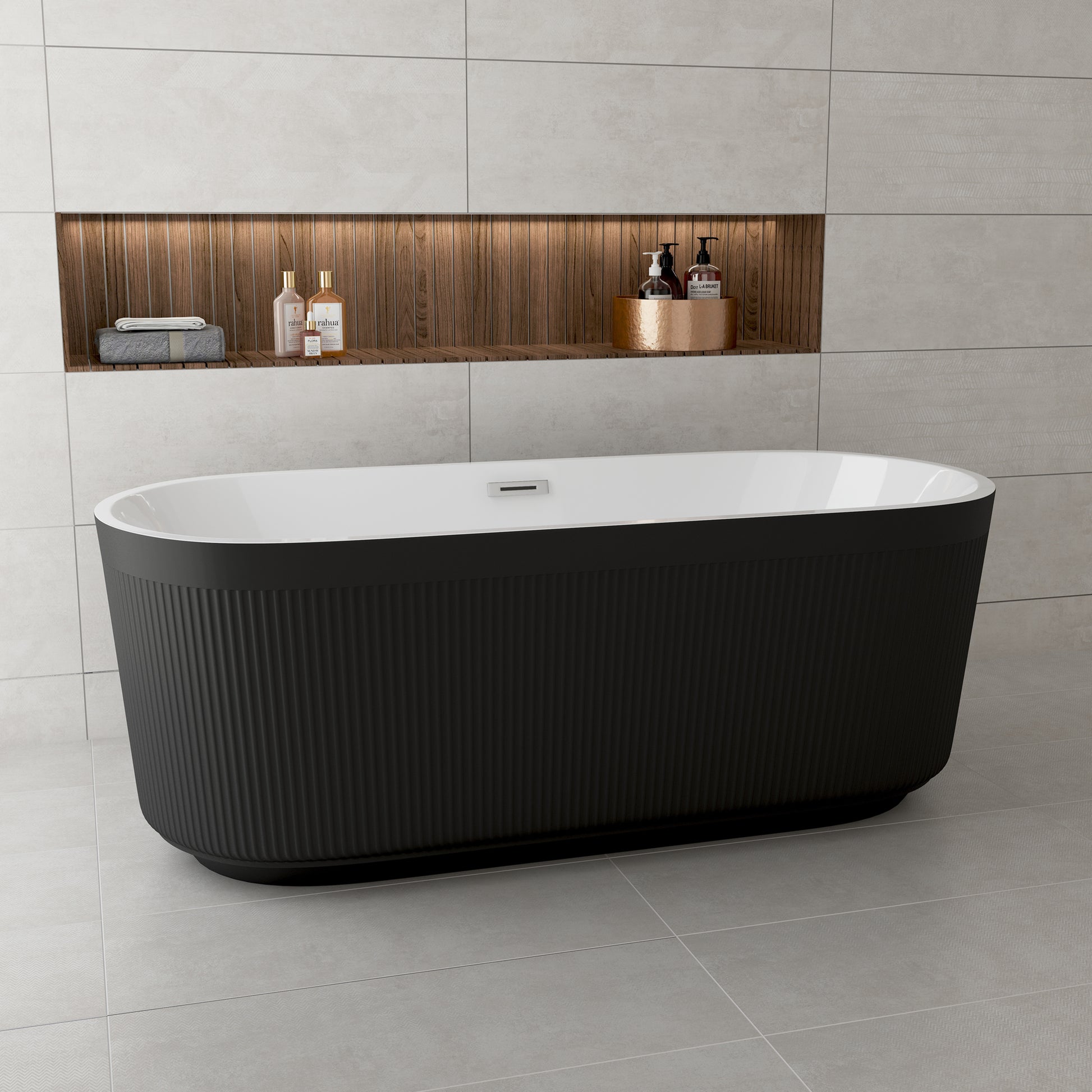 59"/69" Oval Acrylic Freestanding Bathtub with Unique Pleated Design
