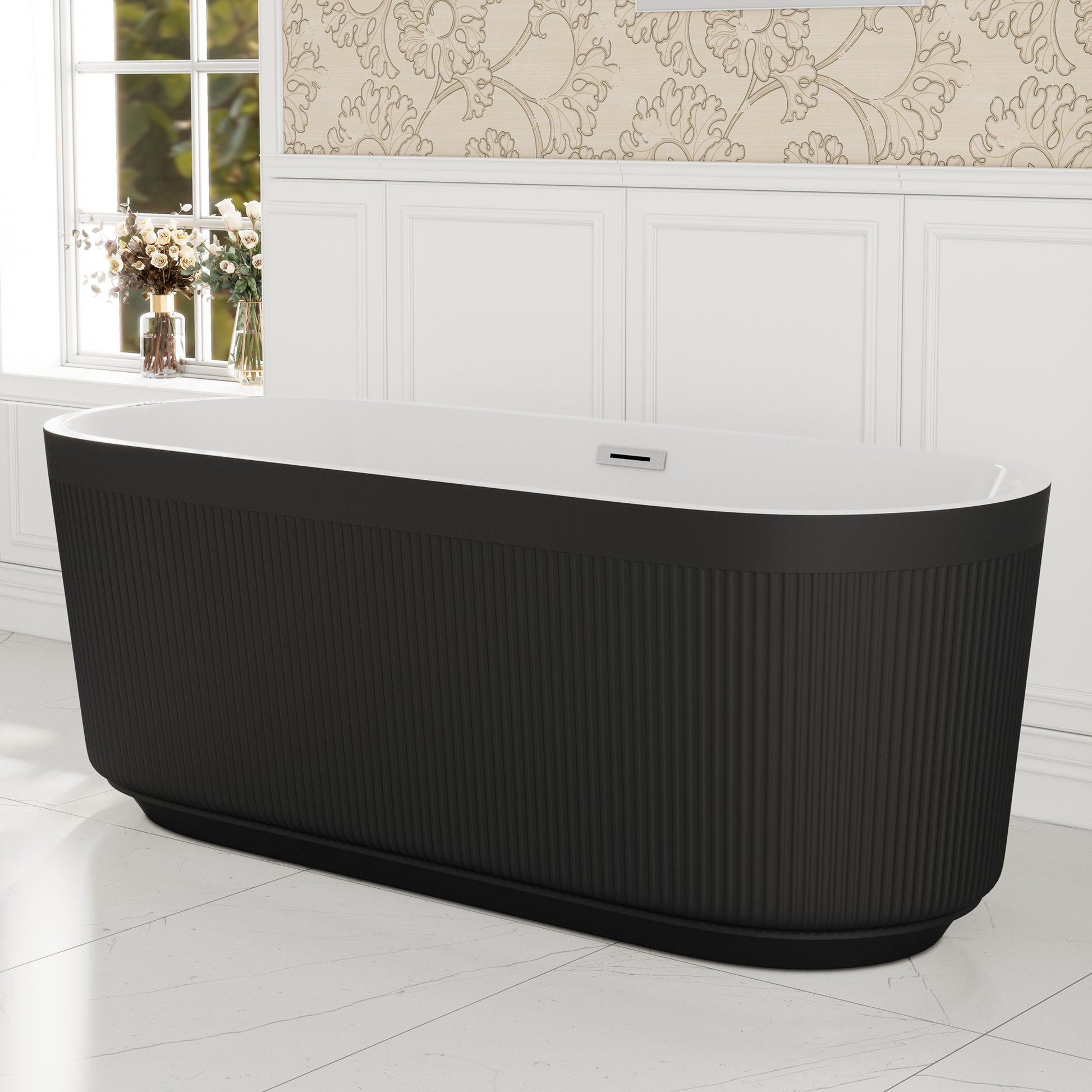 59"/69" Oval Acrylic Freestanding Bathtub with Unique Pleated Design