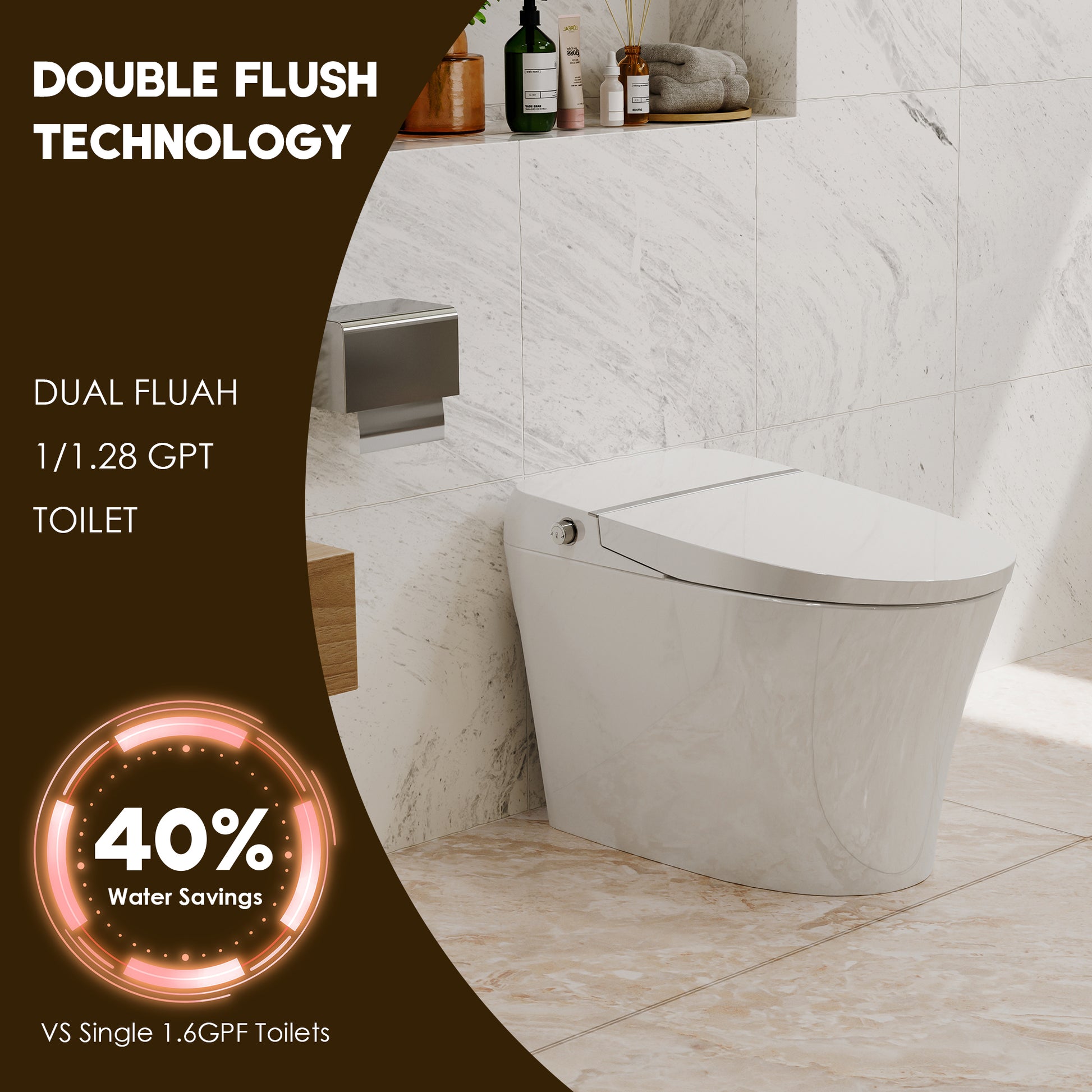 Compact Dual Flush Smart Toilet Bidet Combo with Self-Cleaning Nozzle
