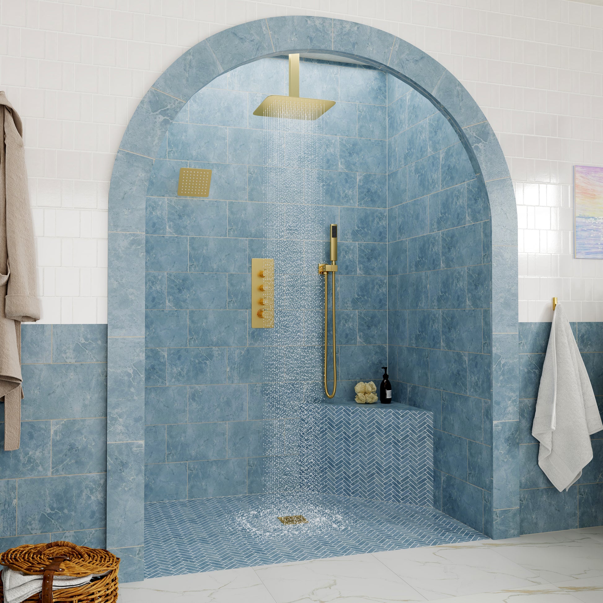 12-inch 3-Function Ceiling Mounted Thermostatic Shower System with Dual Shower Heads