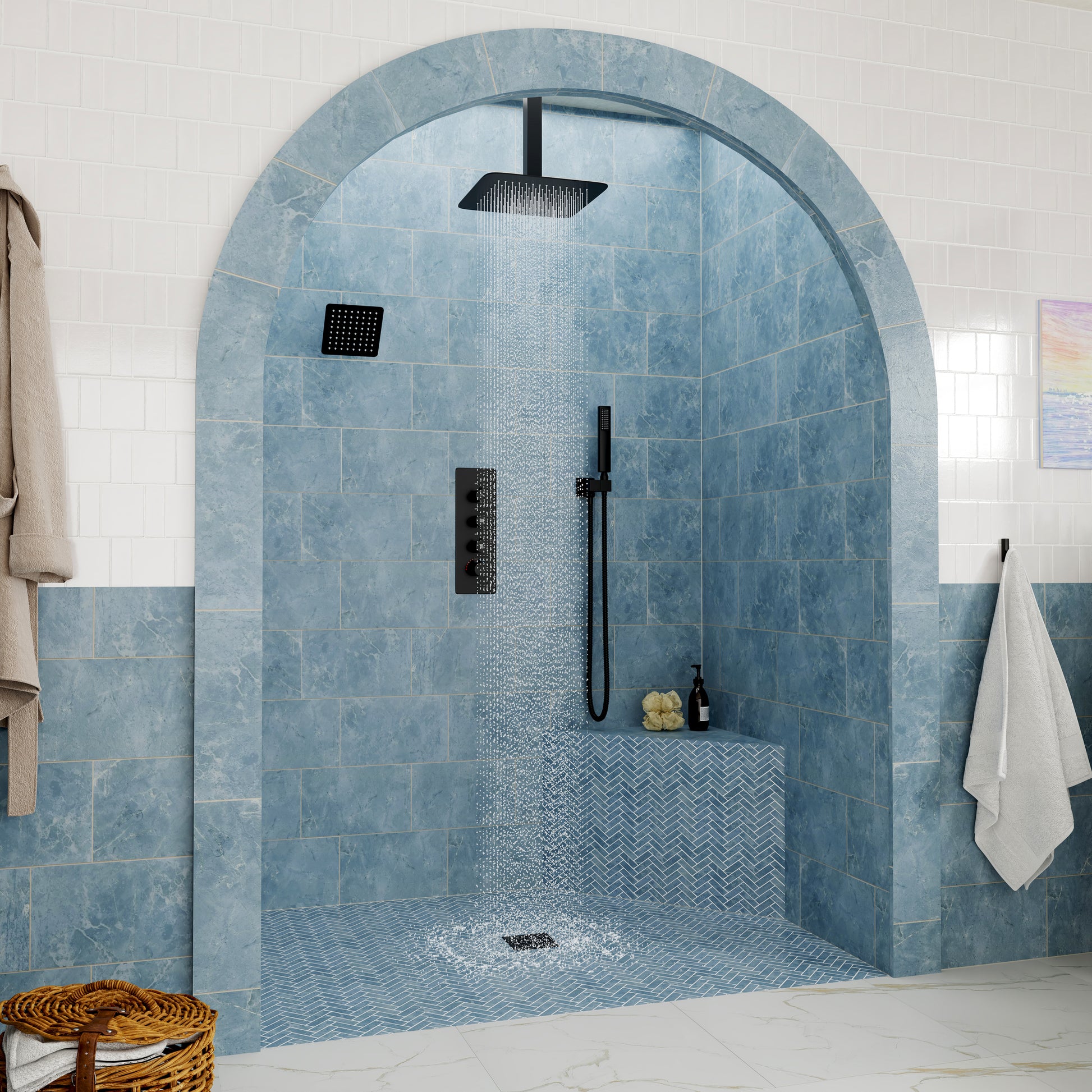 12-inch 3-Function Ceiling Mounted Thermostatic Shower System with Dual Shower Heads
