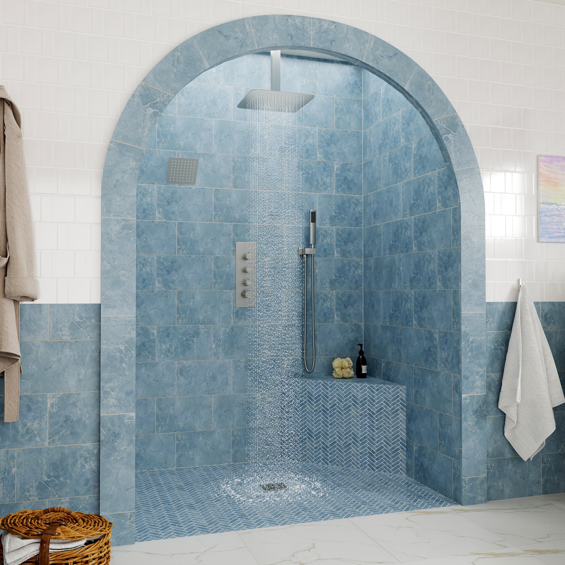 12-inch 3-Function Ceiling Mounted Thermostatic Shower System with Dual Shower Heads