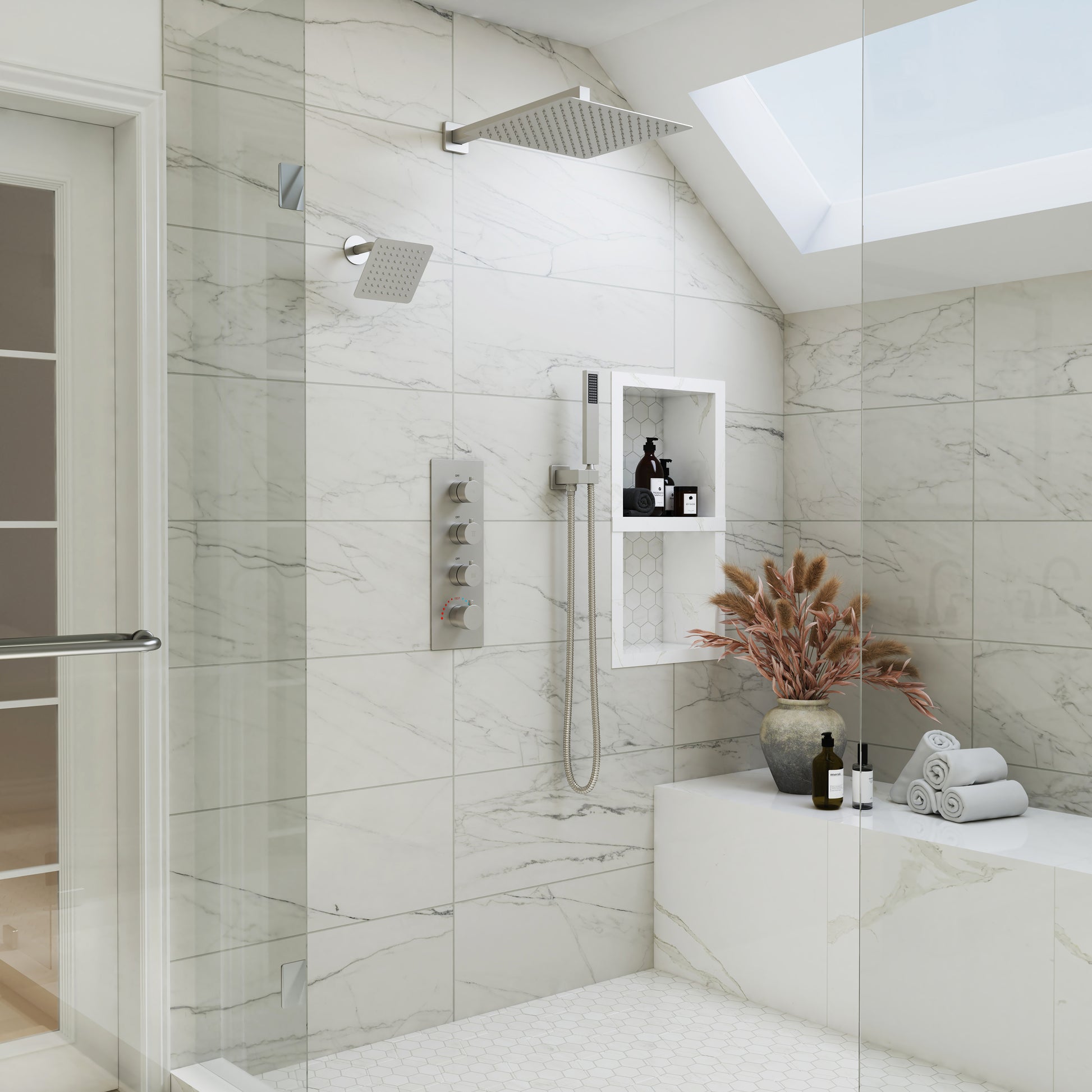 12-inch 3-Function Thermostatic Dual Shower System with Handheld