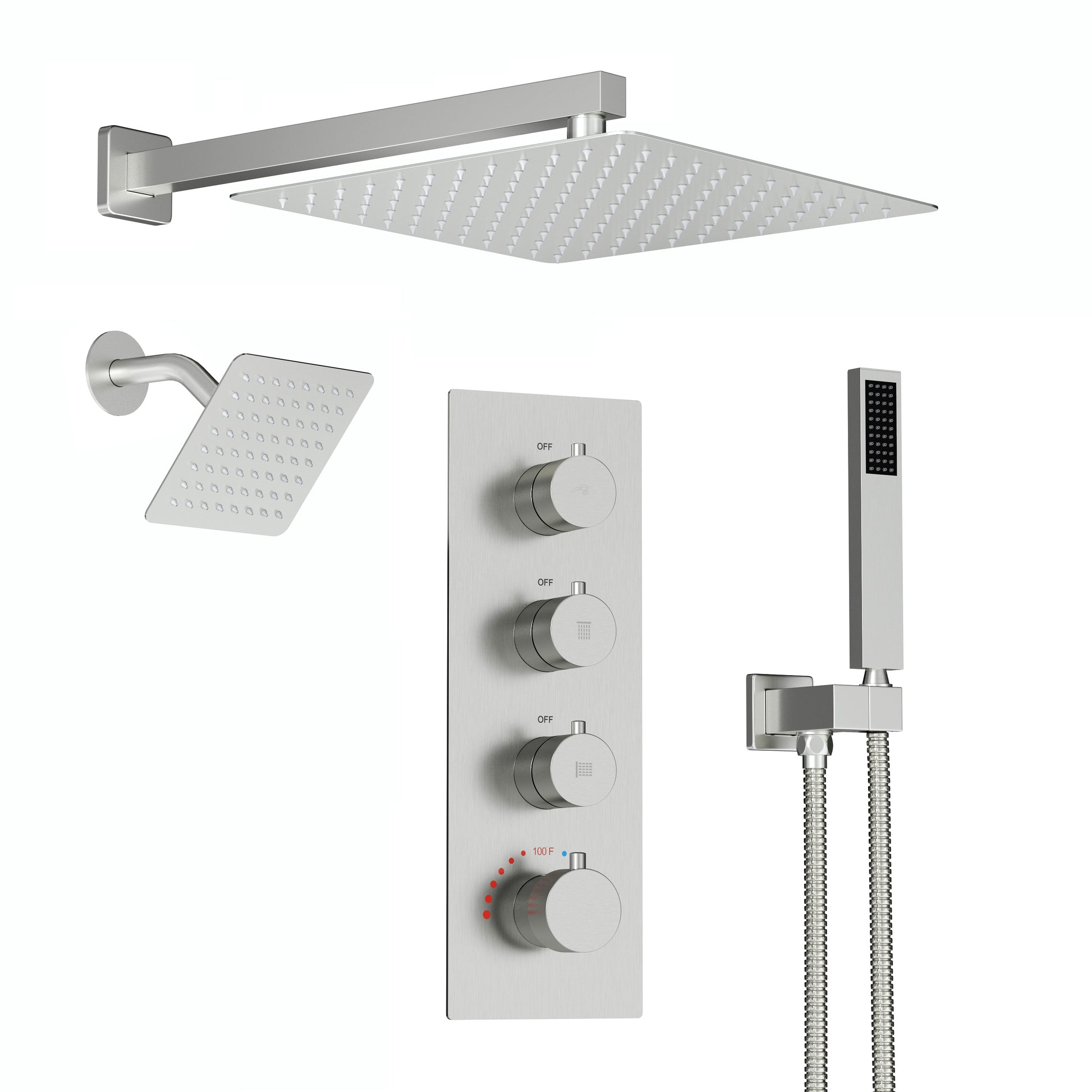 12-inch 3-Function Thermostatic Dual Shower System with Handheld