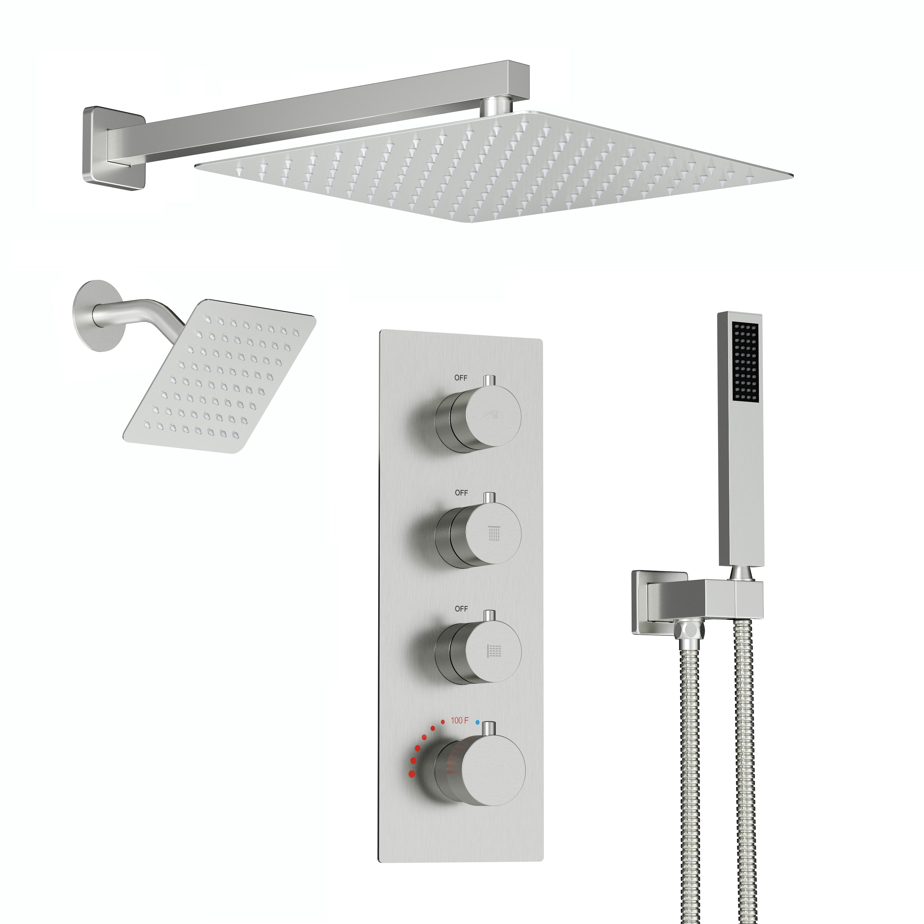 12-inch 3-Function Thermostatic Dual Shower System with Handheld