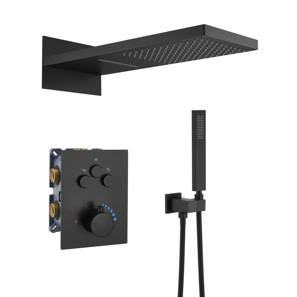 22" Thermostatic Shower System with Rainfall and Waterfall Shower Head