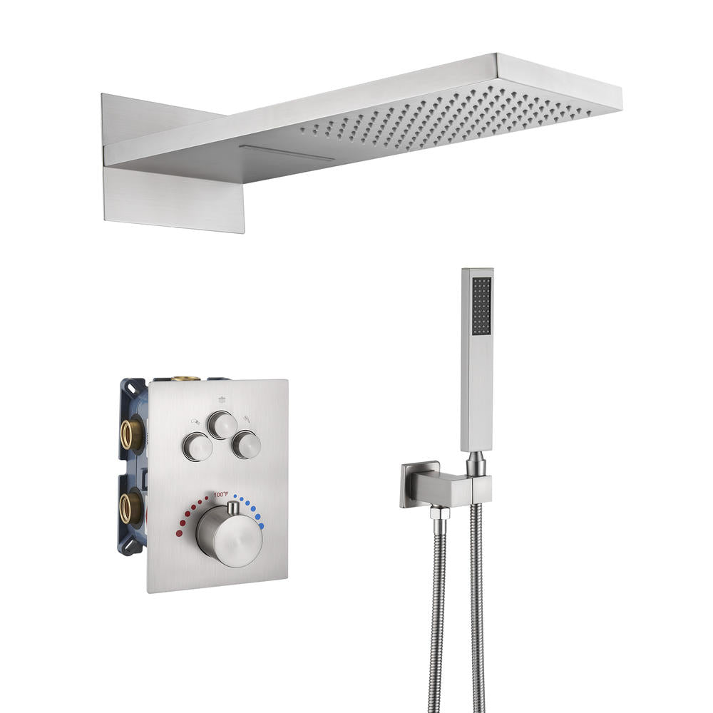 22" Thermostatic Shower System with Rainfall and Waterfall Shower Head