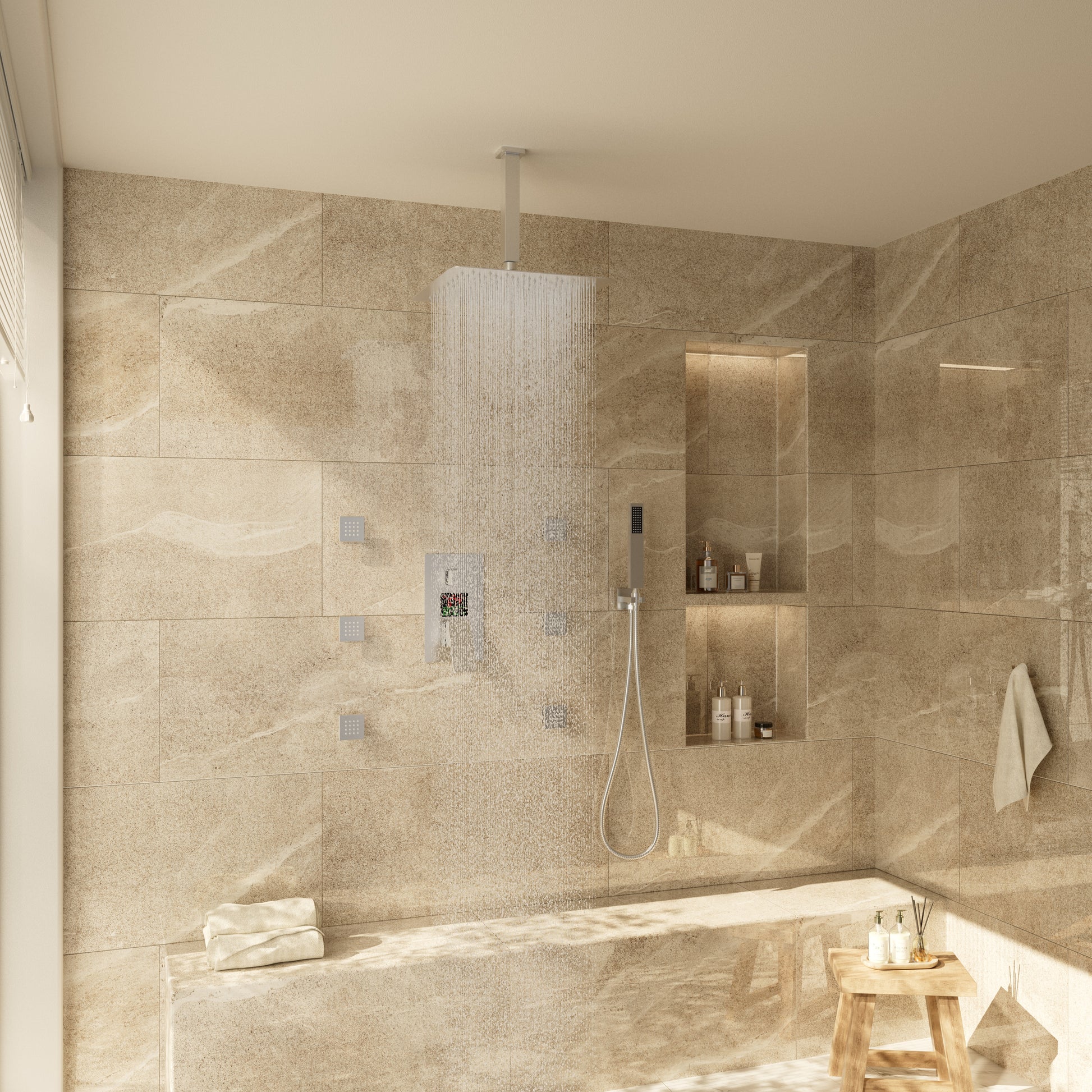 12" Ceiling-Mounted Shower System with Digital Display & 6 Body Jets