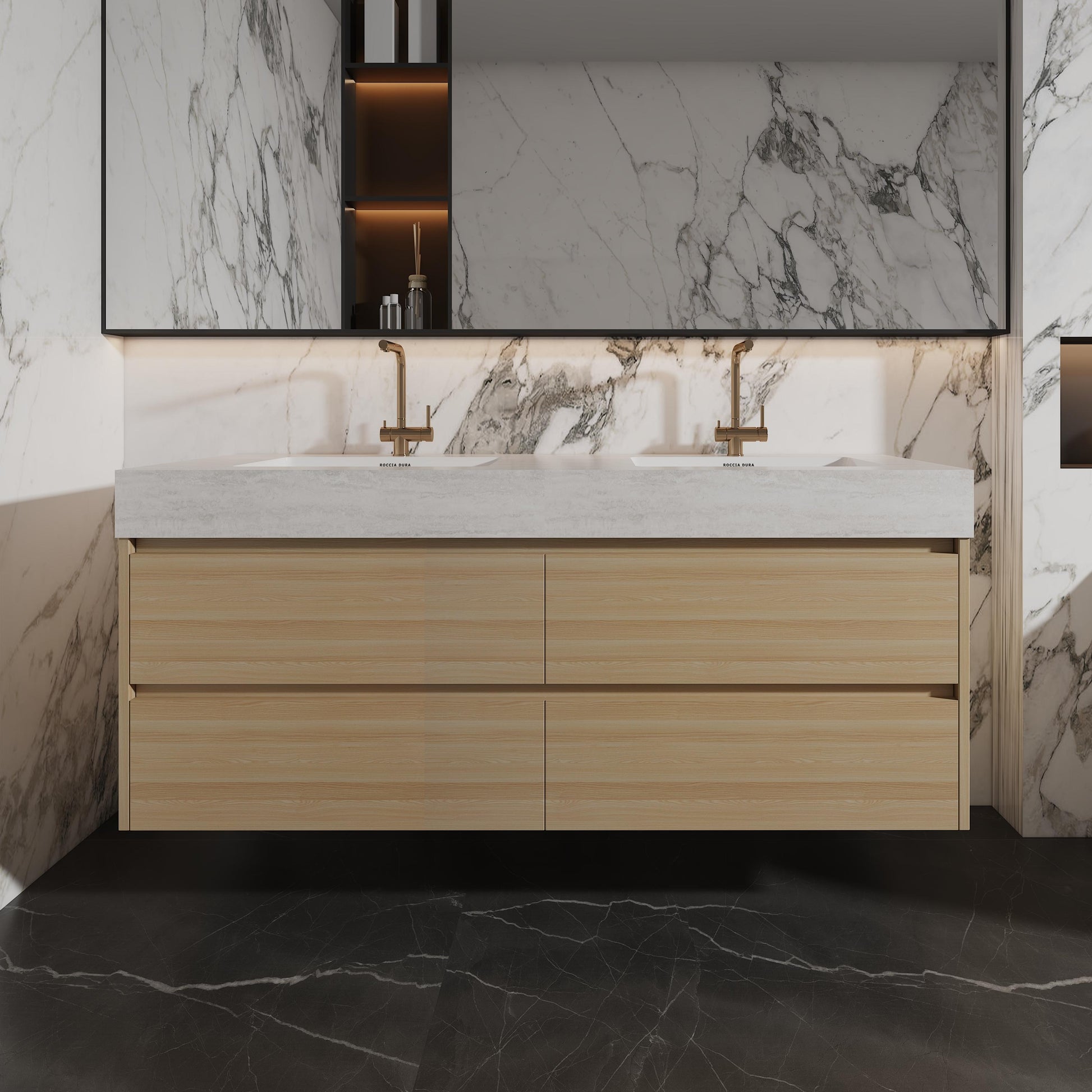 60"Seamless Porcelain Bathroom Vanity Top with Integrated Sink