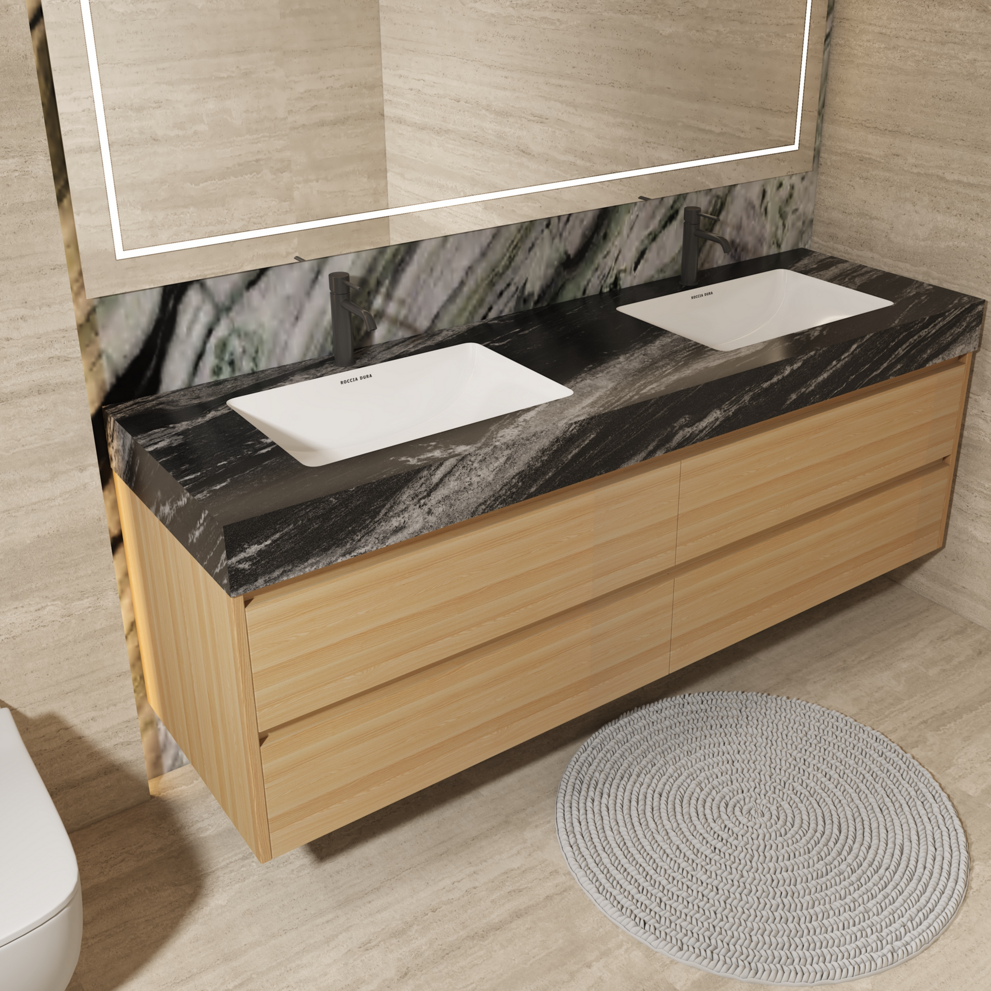 60"Seamless Porcelain Bathroom Vanity Top with Integrated Sink