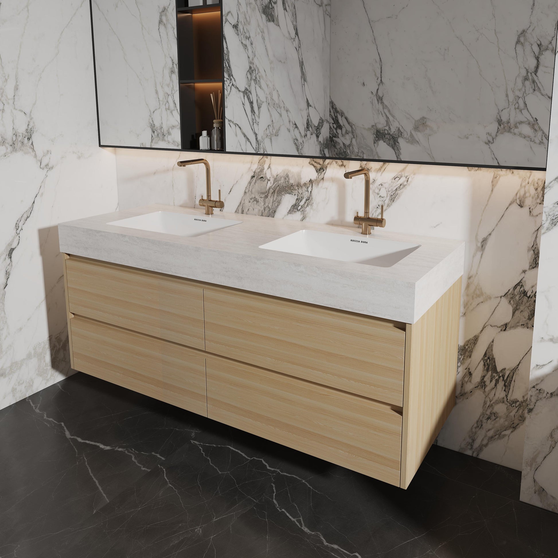 60"Seamless Porcelain Bathroom Vanity Top with Integrated Sink