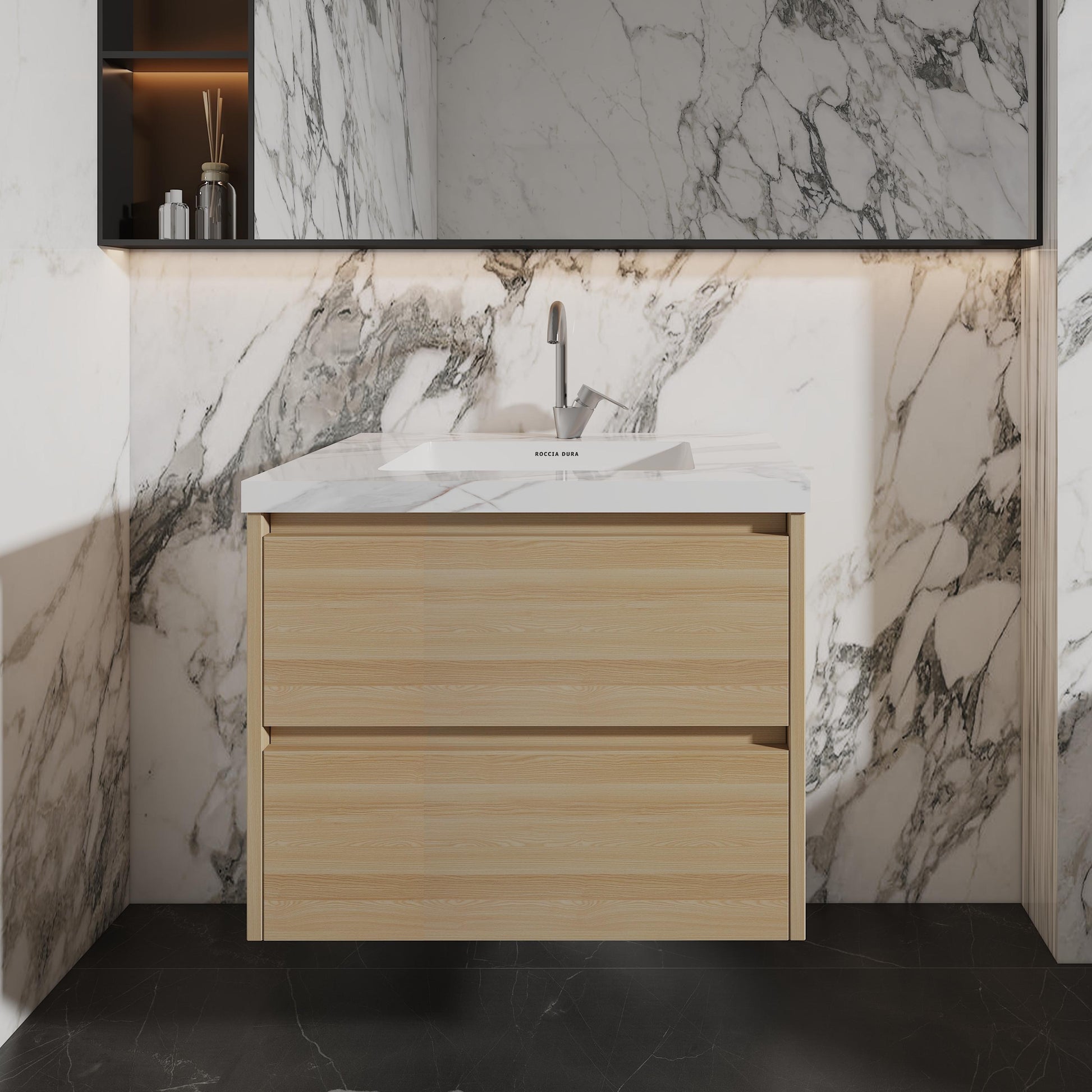 36"Seamless Porcelain Bathroom Vanity Top with Integrated Sink, Single Sink Design