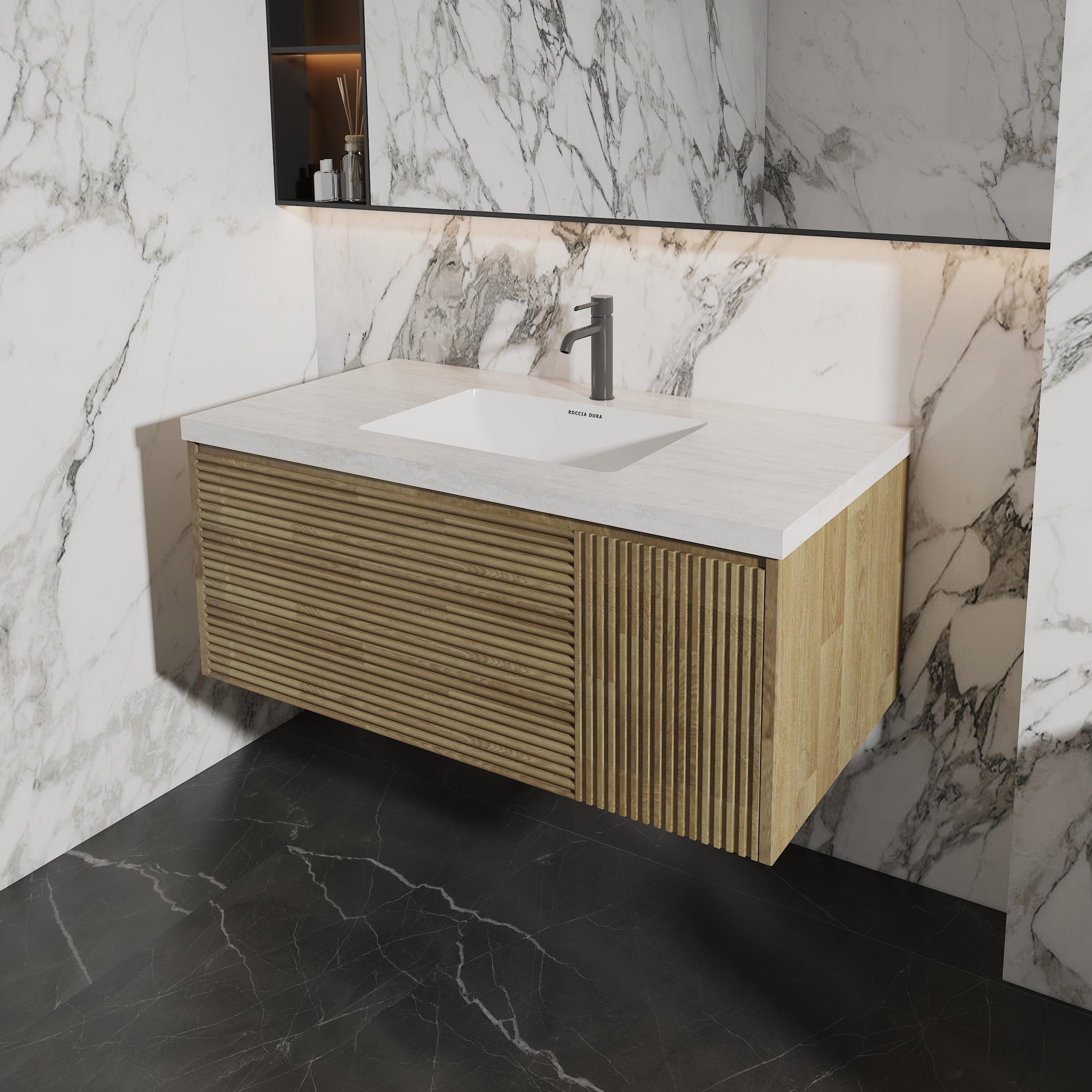 36"Seamless Porcelain Bathroom Vanity Top with Integrated Sink, Single Sink Design