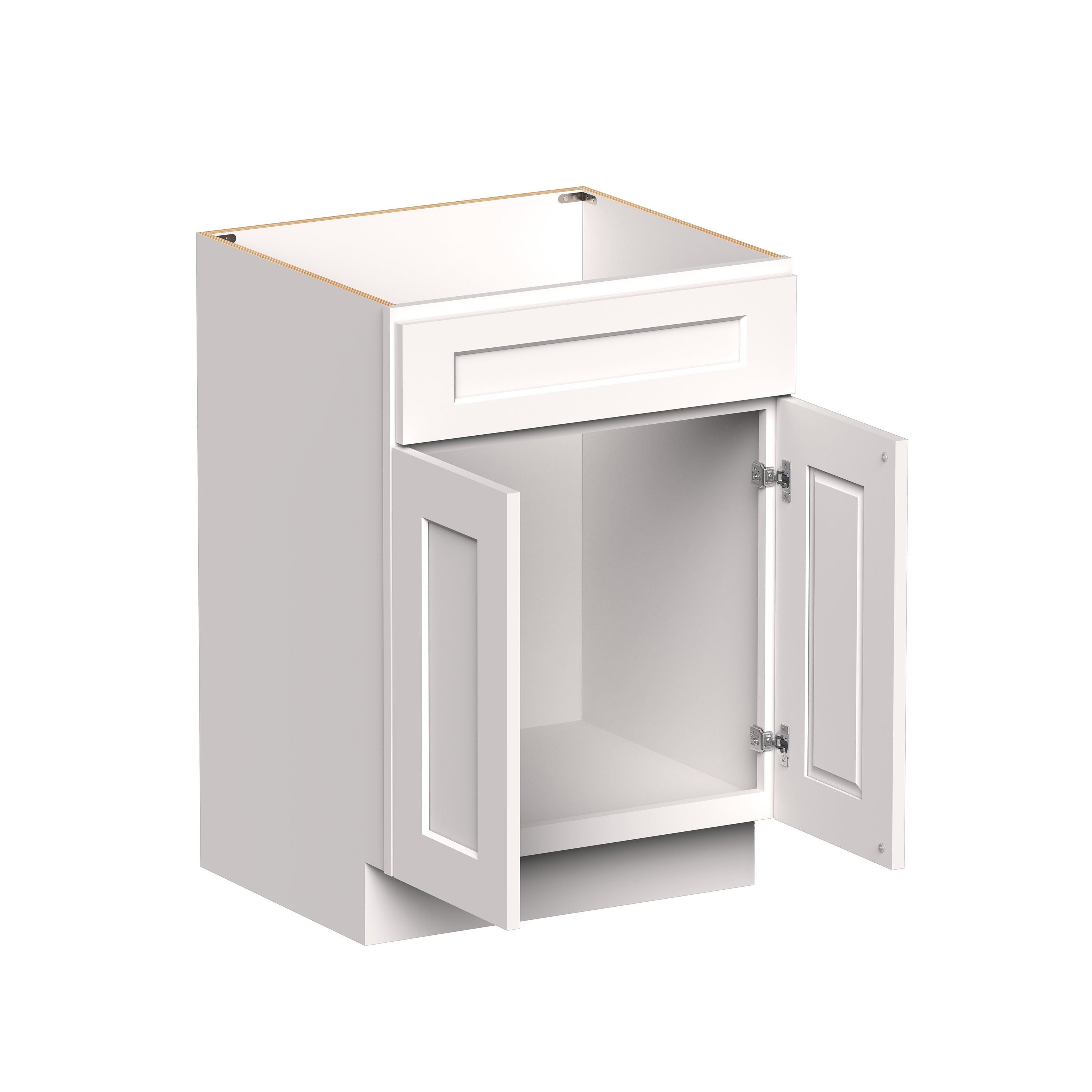 White Shaker RTA 24"/30"W x 21"D x 34.5"H Vanity Base Cabinet with 2 Doors and 1 False Drawer