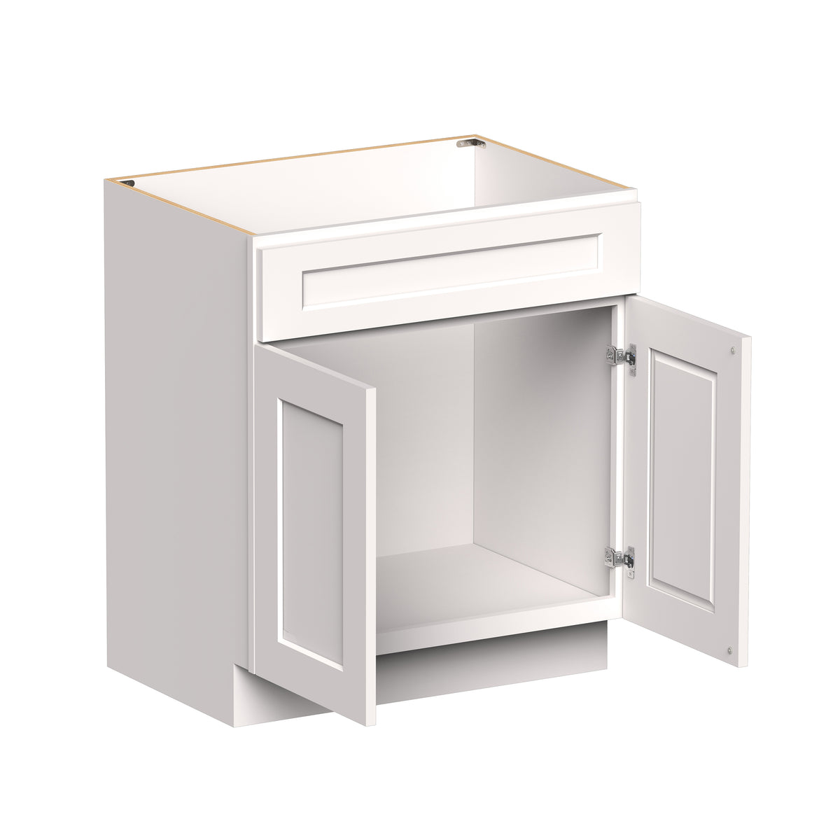 White Shaker RTA 24"/30"W x 21"D x 34.5"H Vanity Base Cabinet with 2 Doors and 1 False Drawer