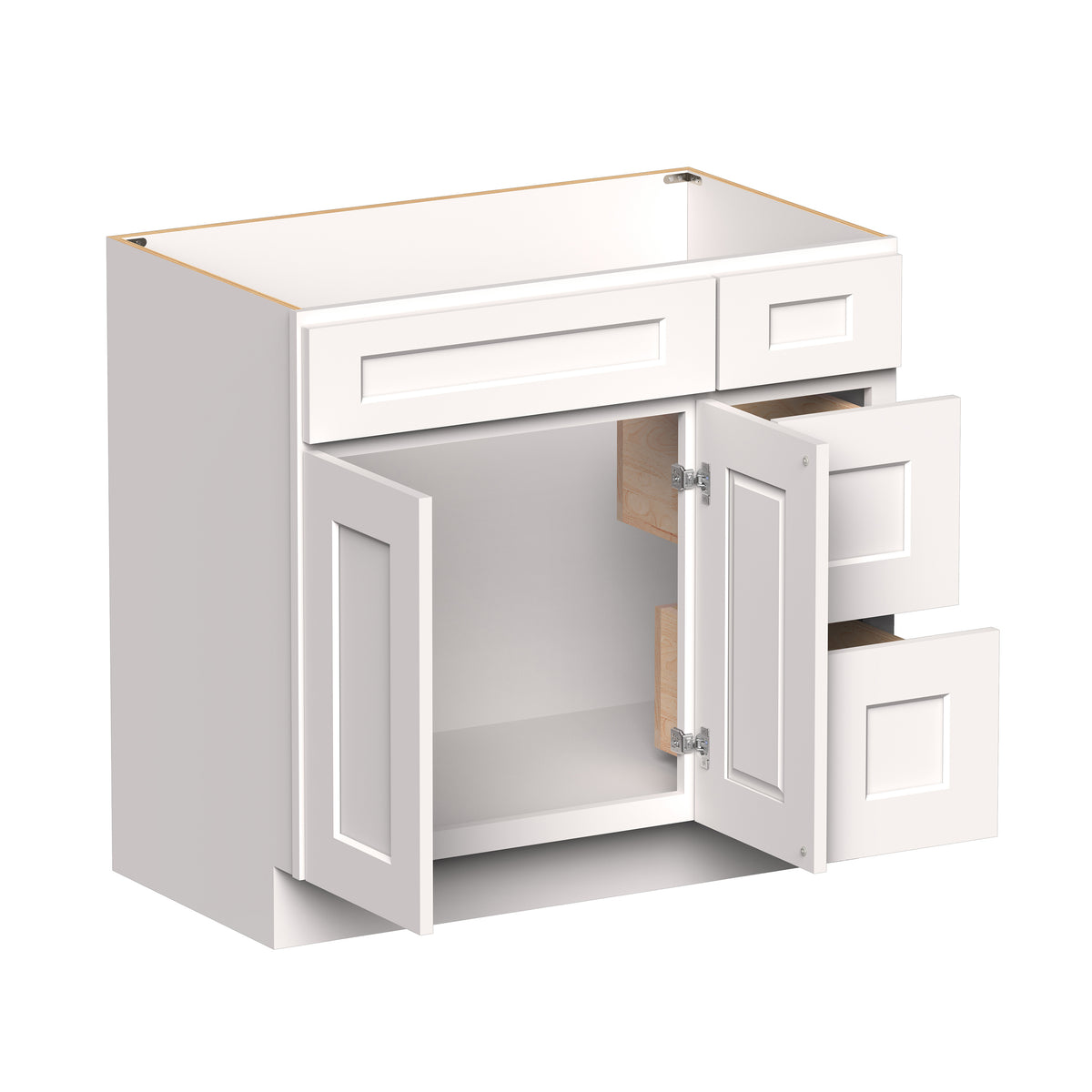 White Shaker RTA 36"W x 21"D x 34.5"H Vanity Base Cabinet with 2 Doors and 2 Right Drawers