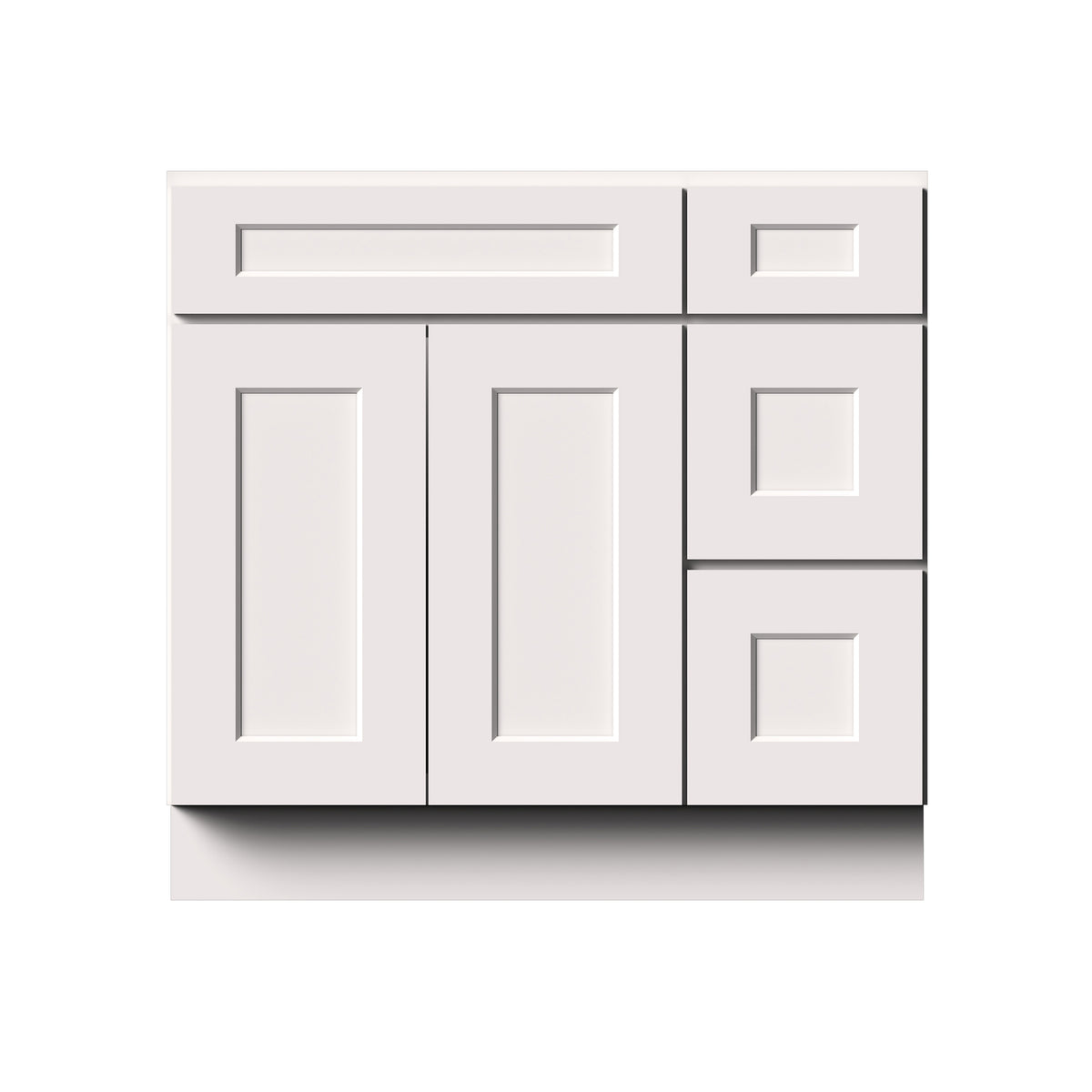 White Shaker RTA 36"W x 21"D x 34.5"H Vanity Base Cabinet with 2 Doors and 2 Right Drawers