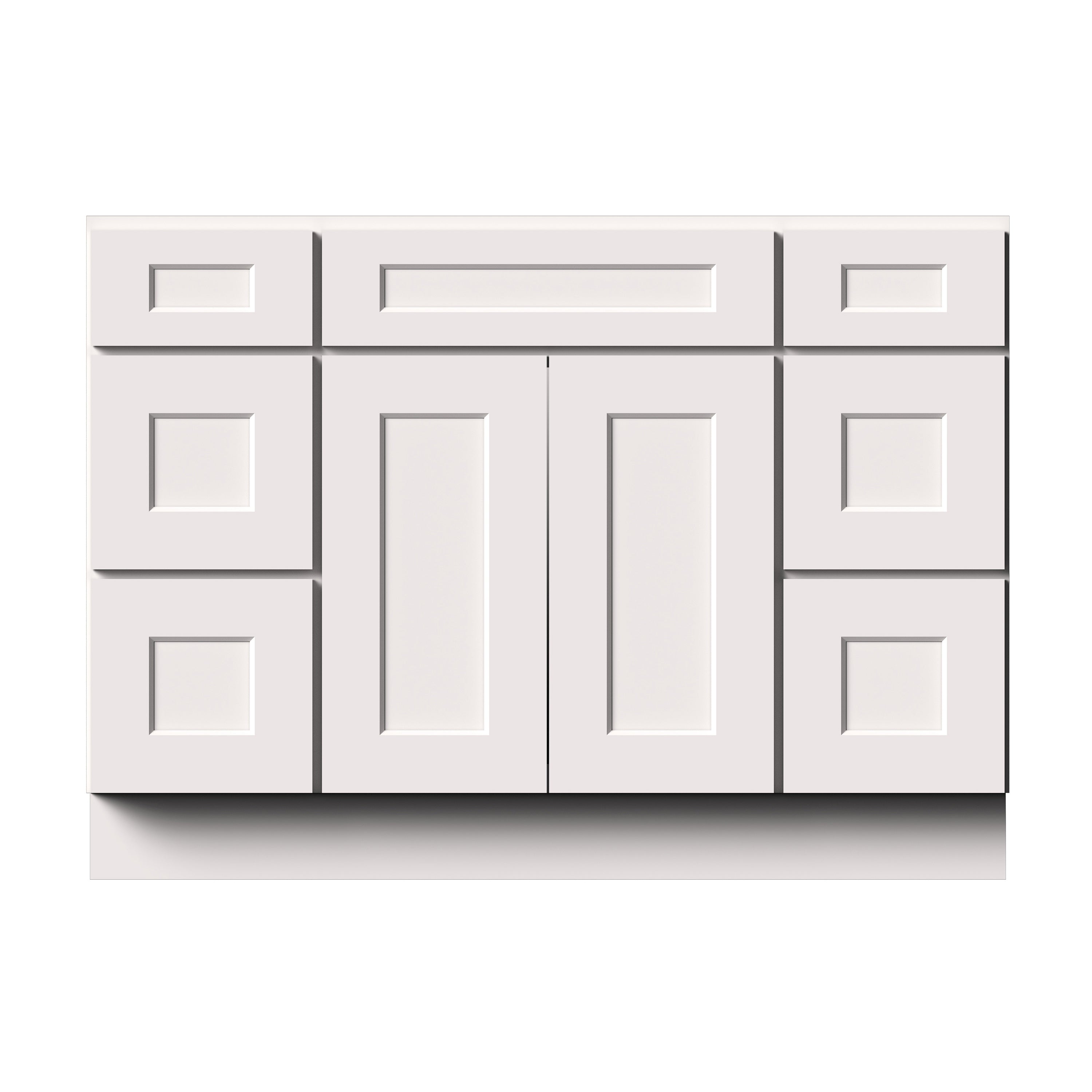 White Shaker RTA 48"W x 21"D x 34.5"H Vanity Base Cabinet with 2 Doors and 6 Drawers