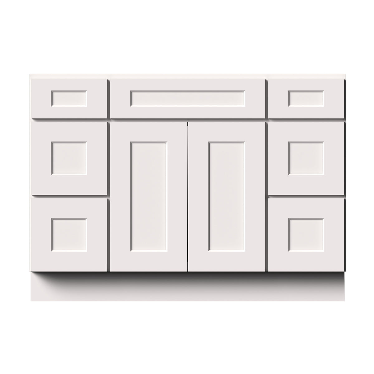 White Shaker RTA 48"W x 21"D x 34.5"H Vanity Base Cabinet with 2 Doors and 6 Drawers